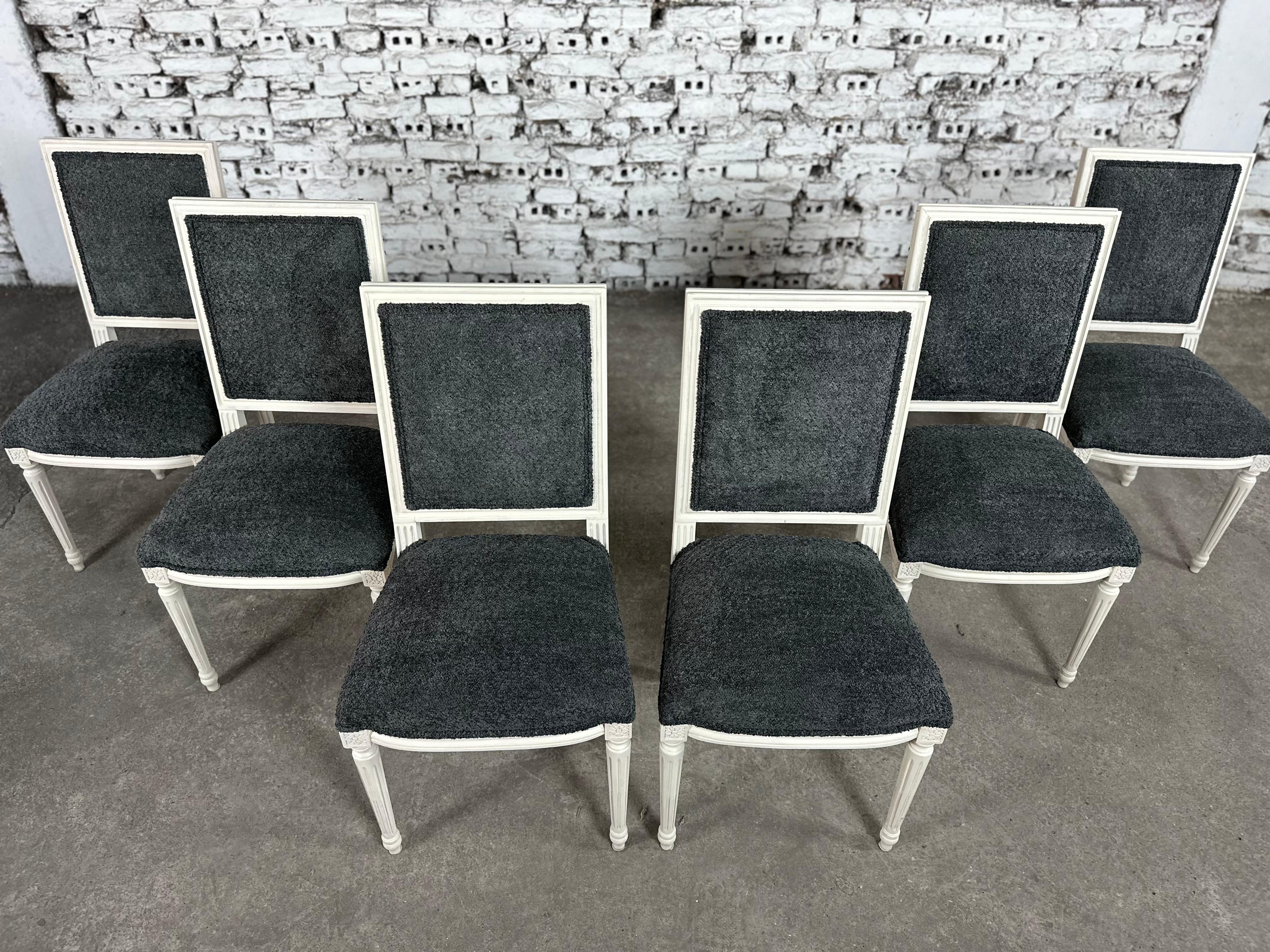 Renewed and Reupholstered French Louis XVI Square Back Dining Chairs - Set of 6 1