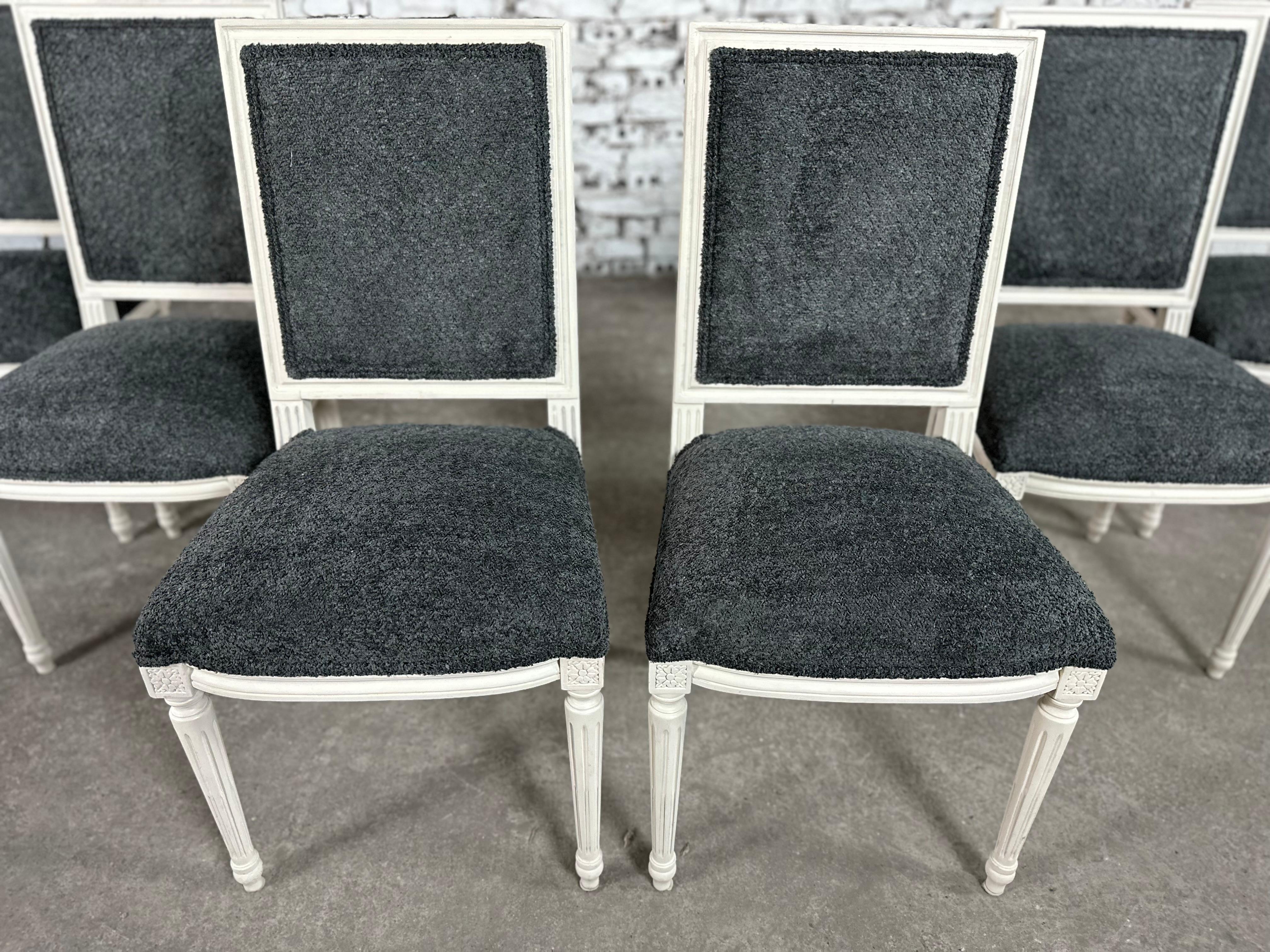 Renewed and Reupholstered French Louis XVI Square Back Dining Chairs - Set of 6 2