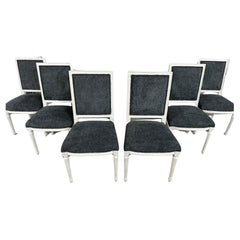 Renewed and Reupholstered French Louis XVI Square Back Dining Chairs - Set of 6