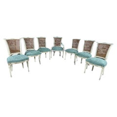 Renewed and Reupholstered Vintage Cane Back Dining Chairs - Set of 7