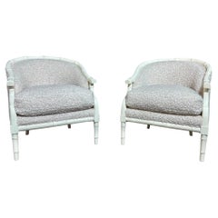 Renewed Boucle Reupholstered Hollywood Regency Faux Bamboo Club Chairs - a Pair