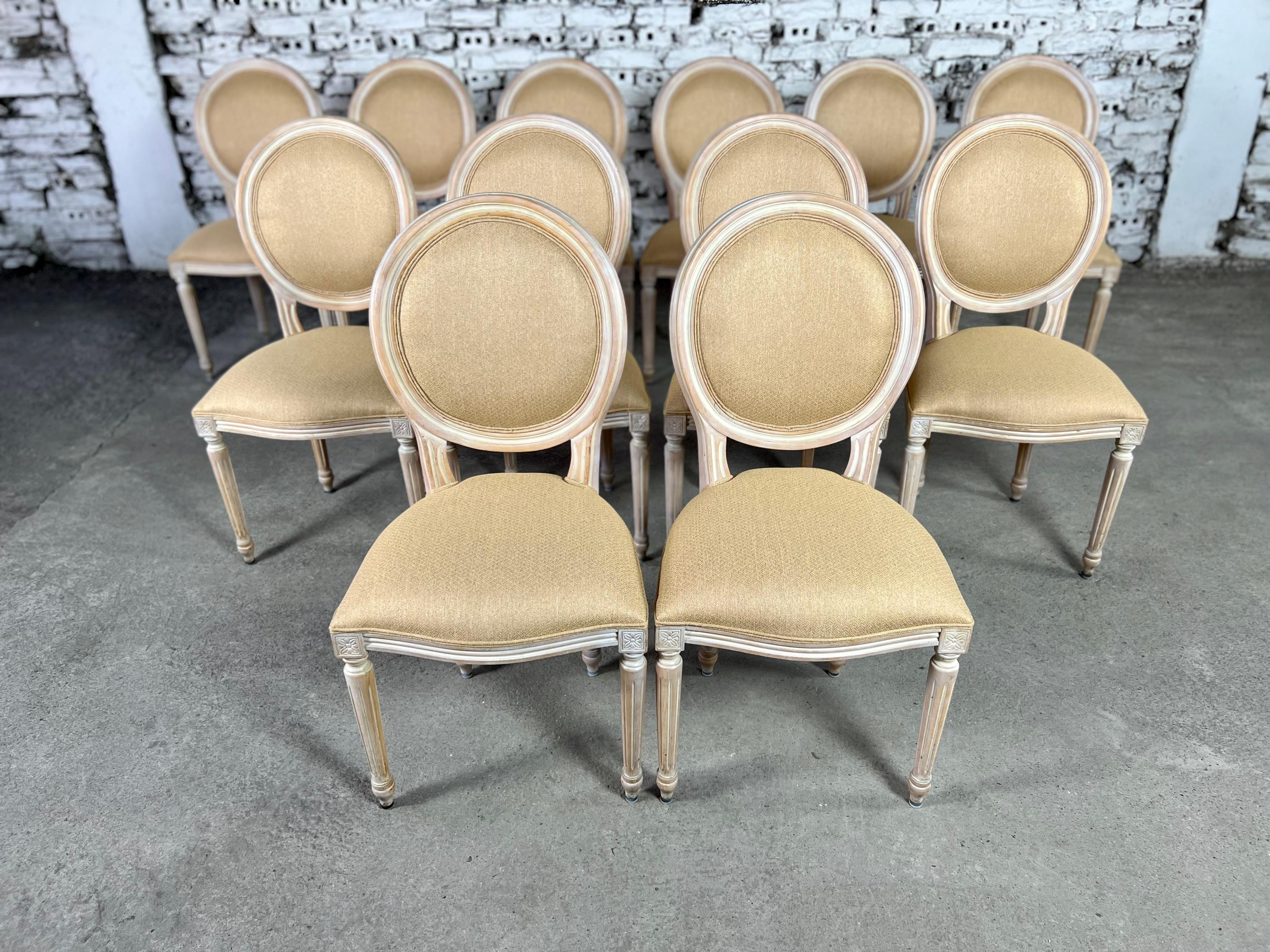 Renewed French Louis XVI Medallion Back Dining Chairs - Set of 12 In Good Condition In Bridgeport, CT