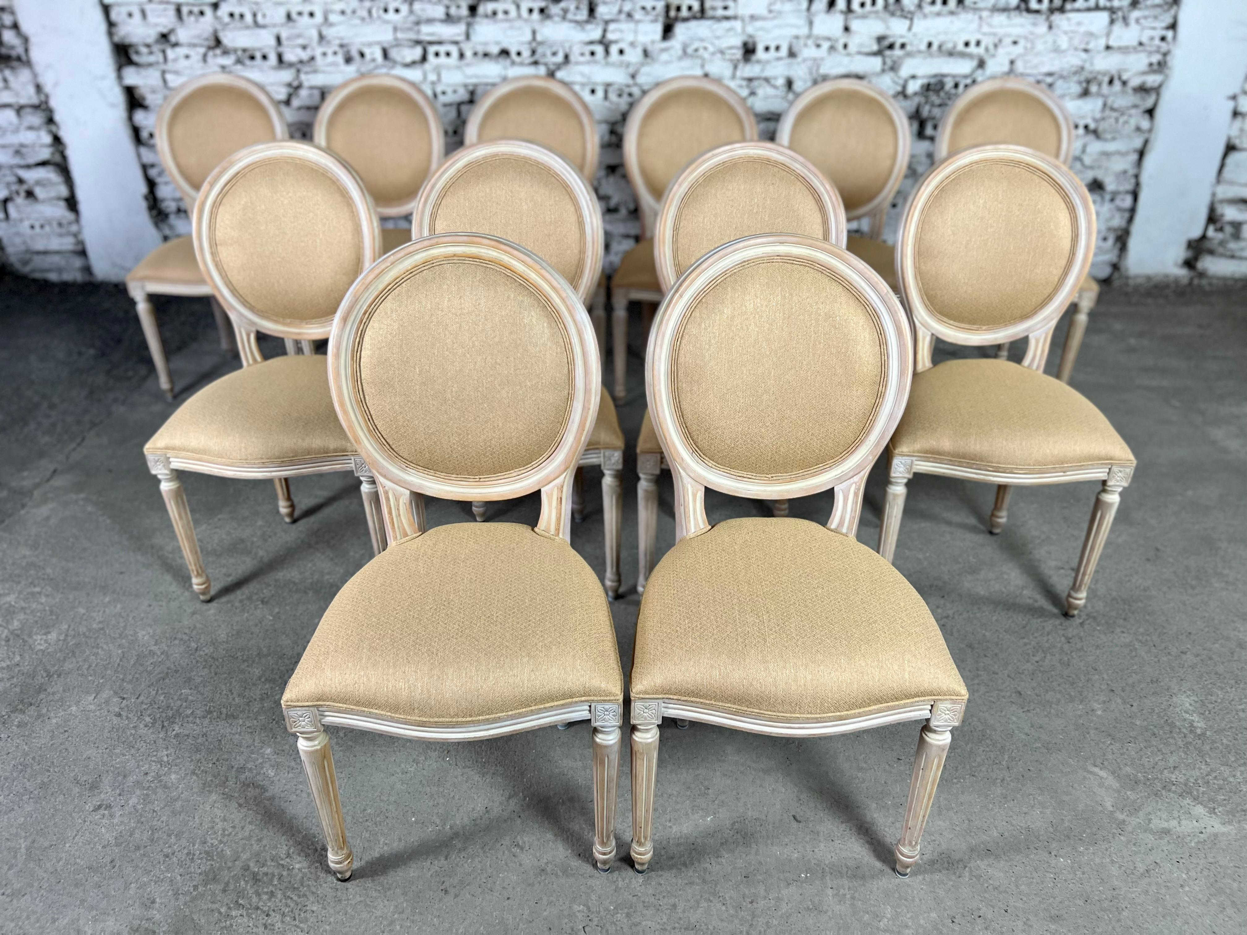 20th Century Renewed French Louis XVI Medallion Back Dining Chairs - Set of 12