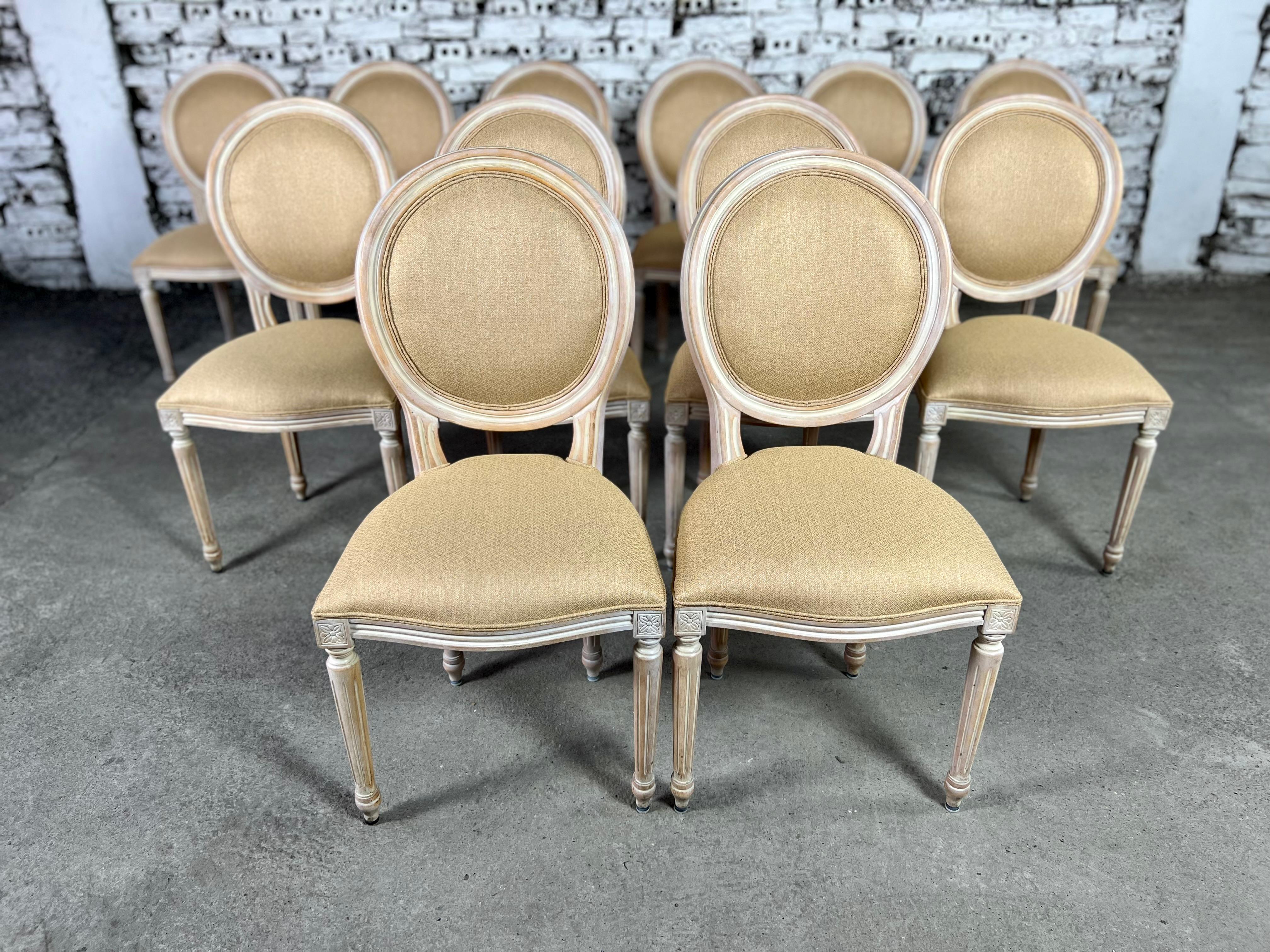Upholstery Renewed French Louis XVI Medallion Back Dining Chairs - Set of 12