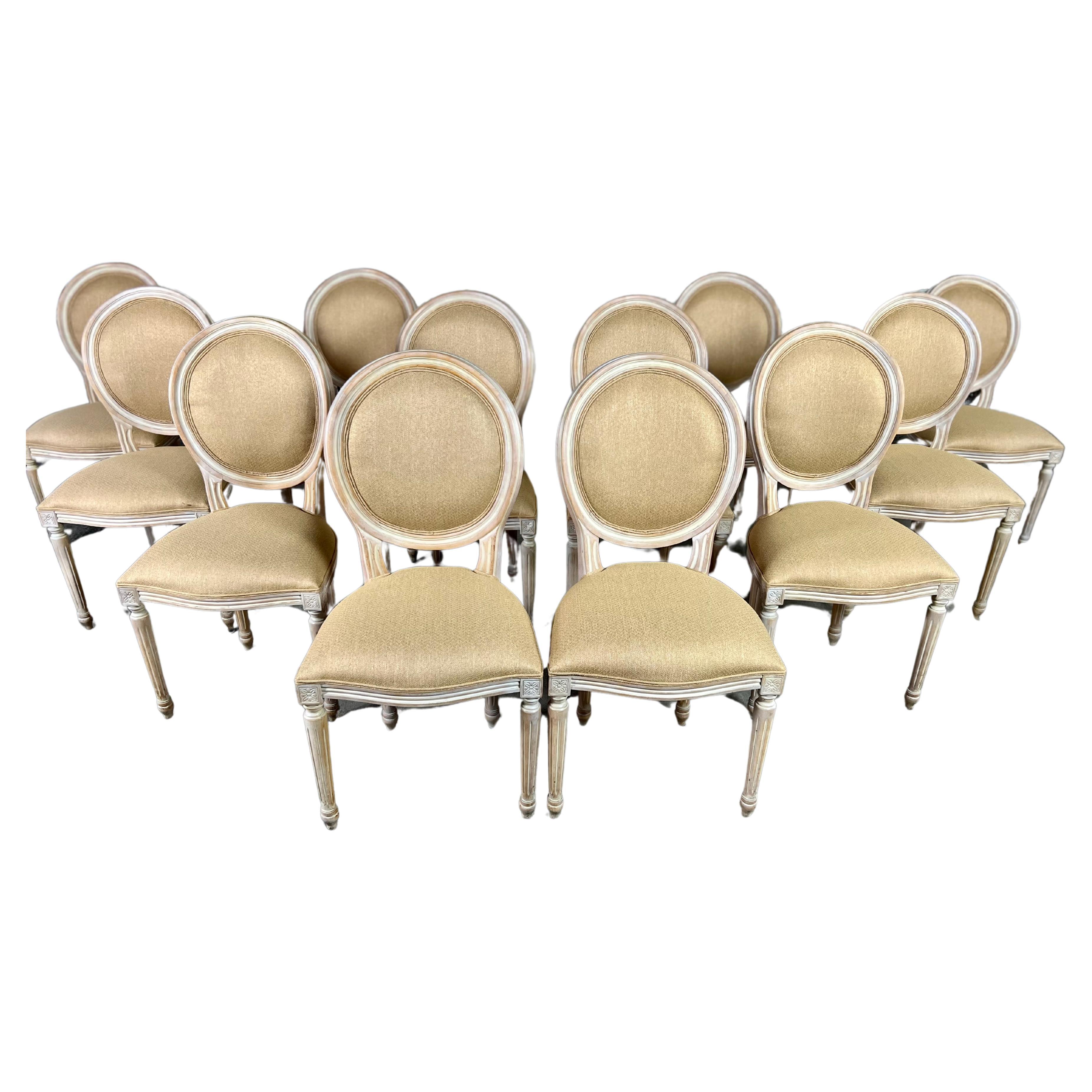Renewed French Louis XVI Medallion Back Dining Chairs - Set of 12