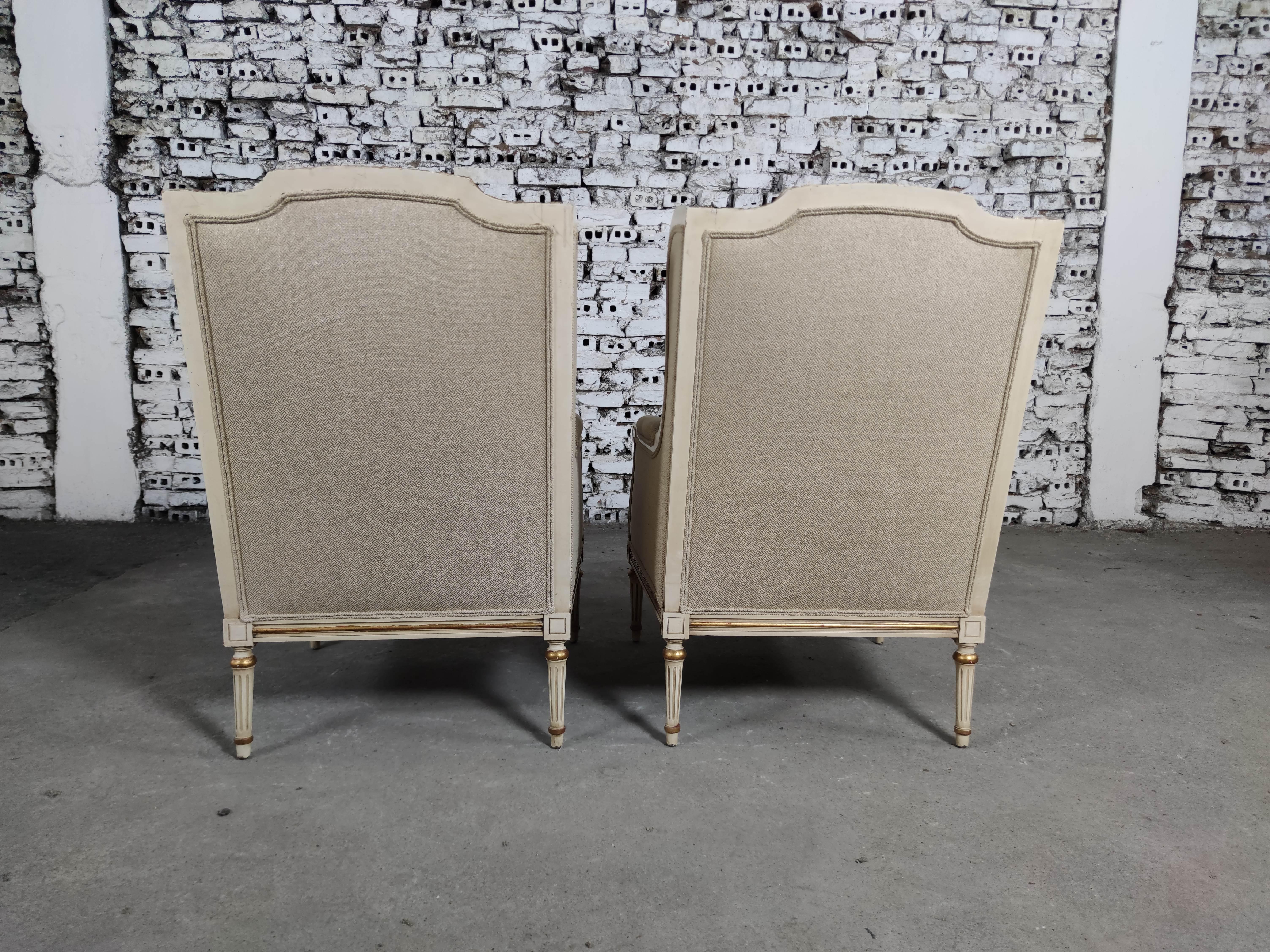Renewed French Louis XVI Style Wingback Lounge Armchairs Fauteuils - a Pair 4