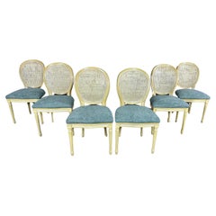Chaises de salle à manger à dossier canné en médaillon de style Louis XVI renouvelées - Ensemble de 6