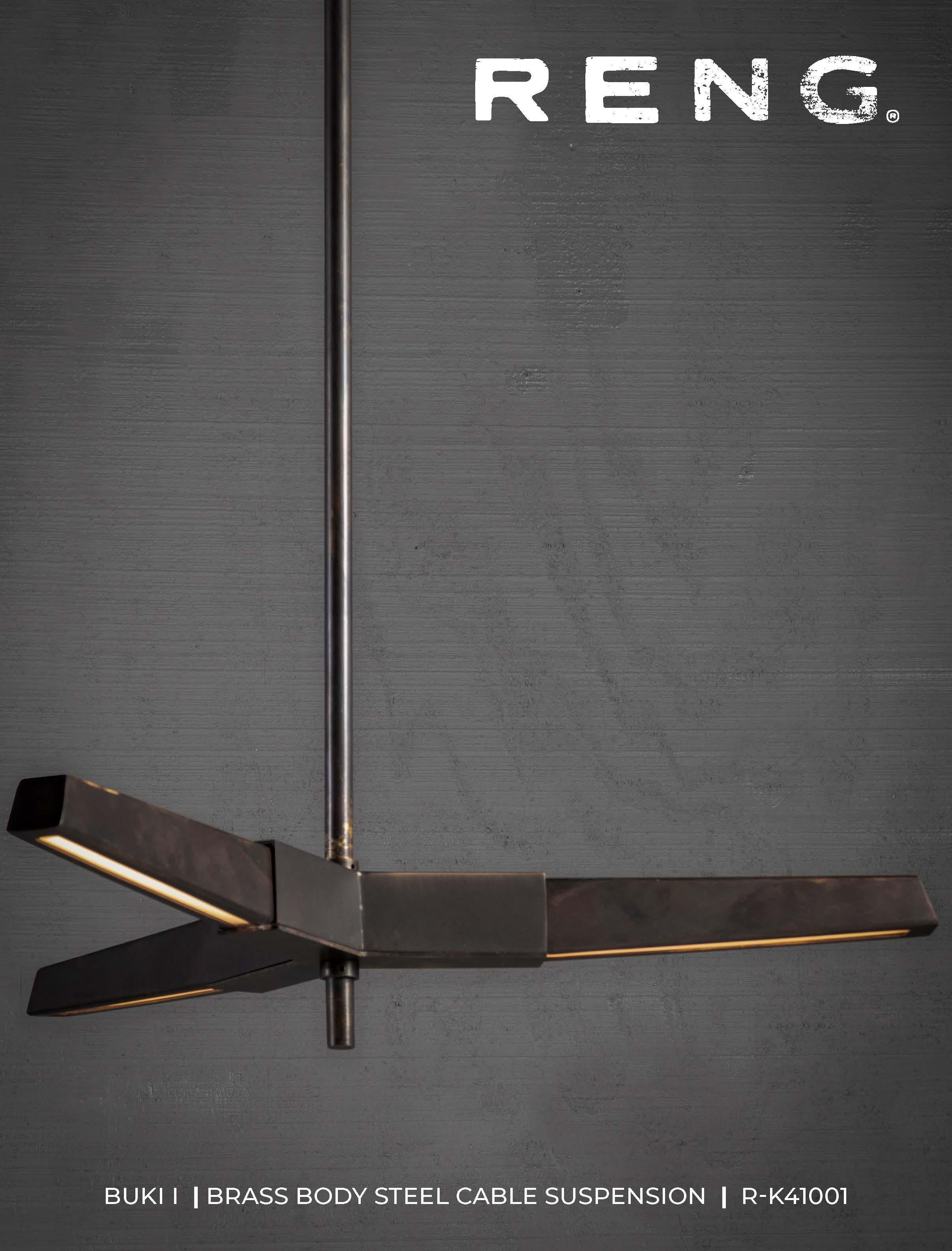 RENG, Buki I, Forged Steel, Rustic Modern Brass and Steel Suspension Light In New Condition In Dallas, TX
