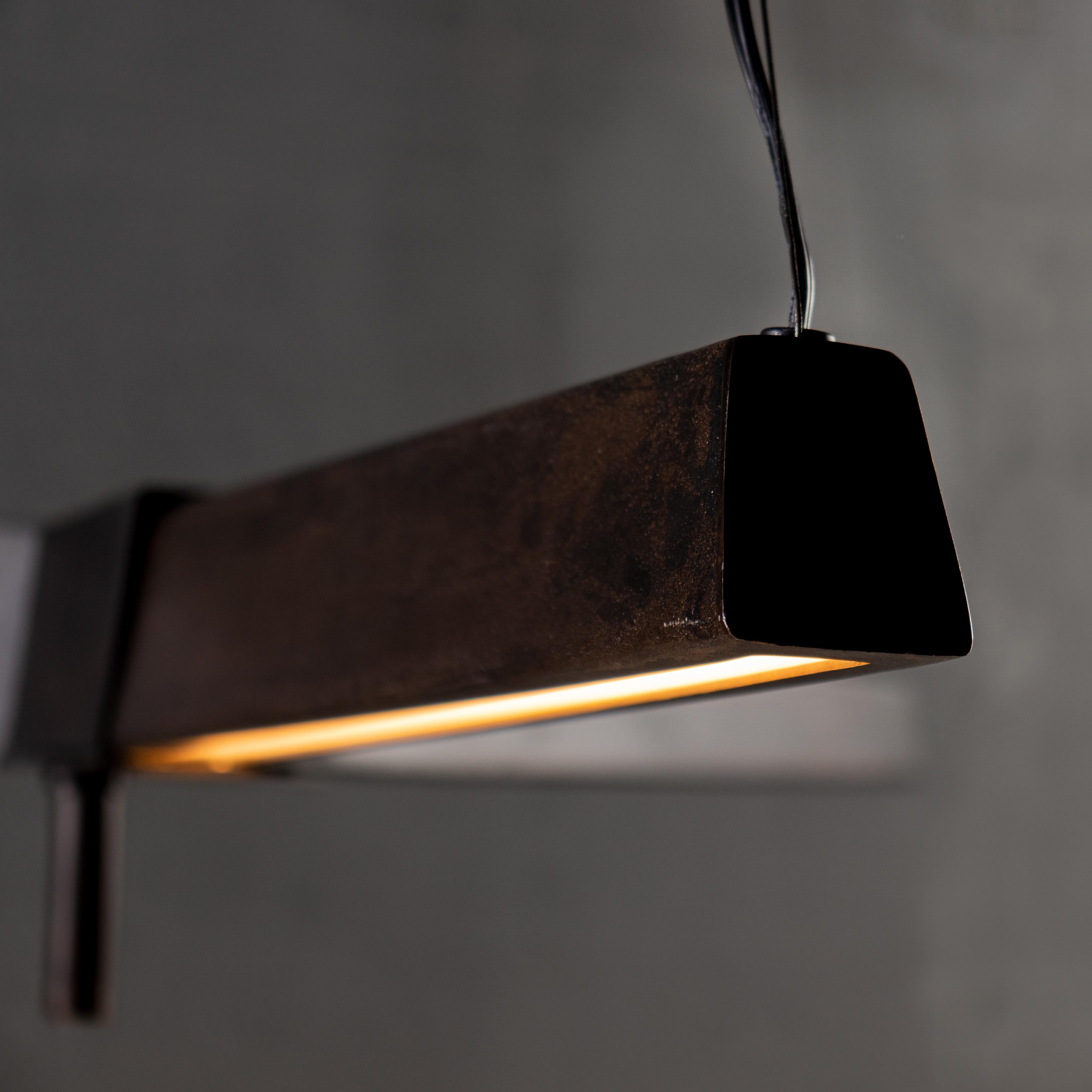 Hand-Crafted Reng, Buki II, Rustic Modern Brass and Steel Suspension Light