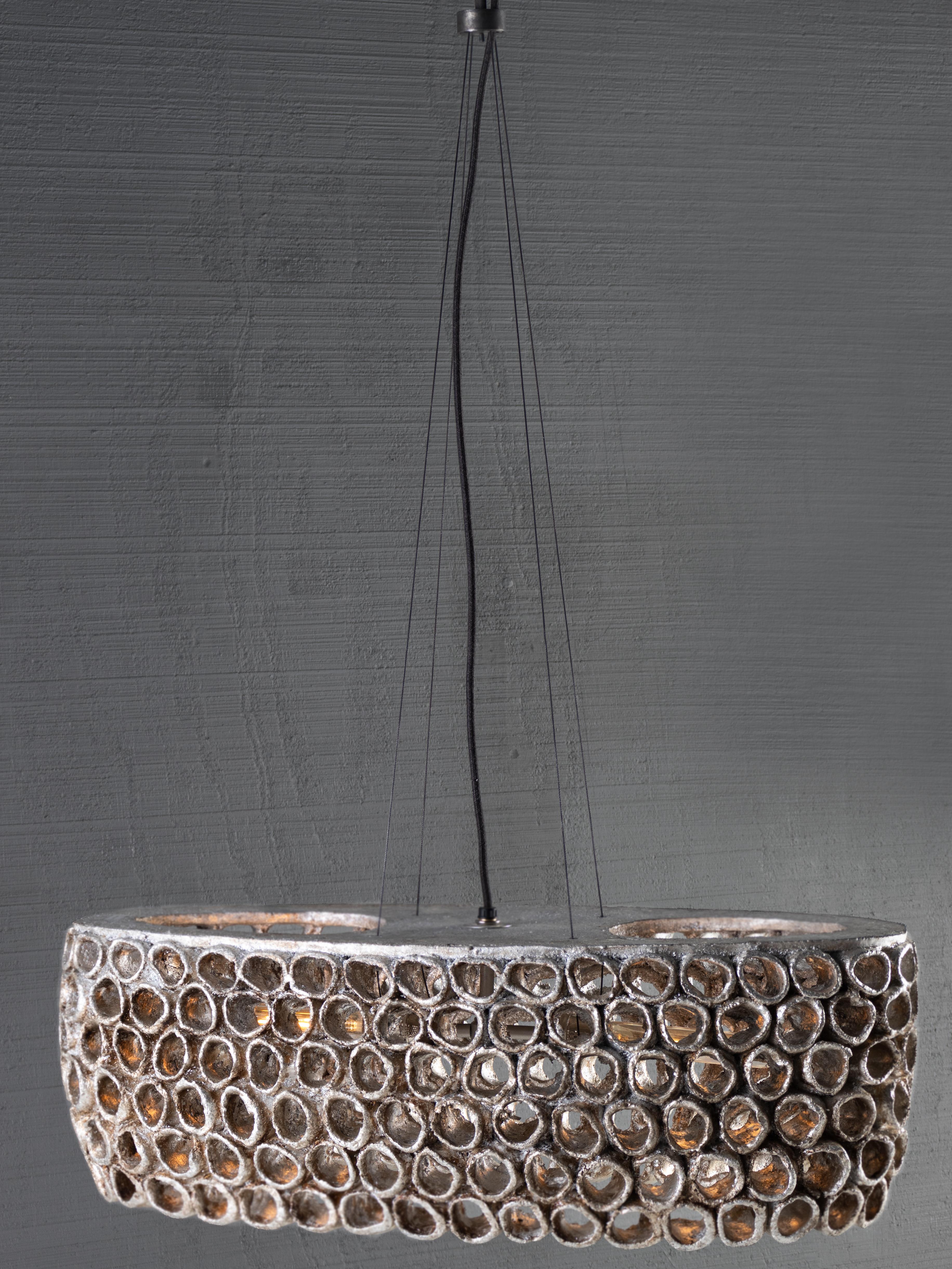 Modern RENG, Coral, Hand Formed Ceramic, Perforated Oceanic Inspired Chandelier 
