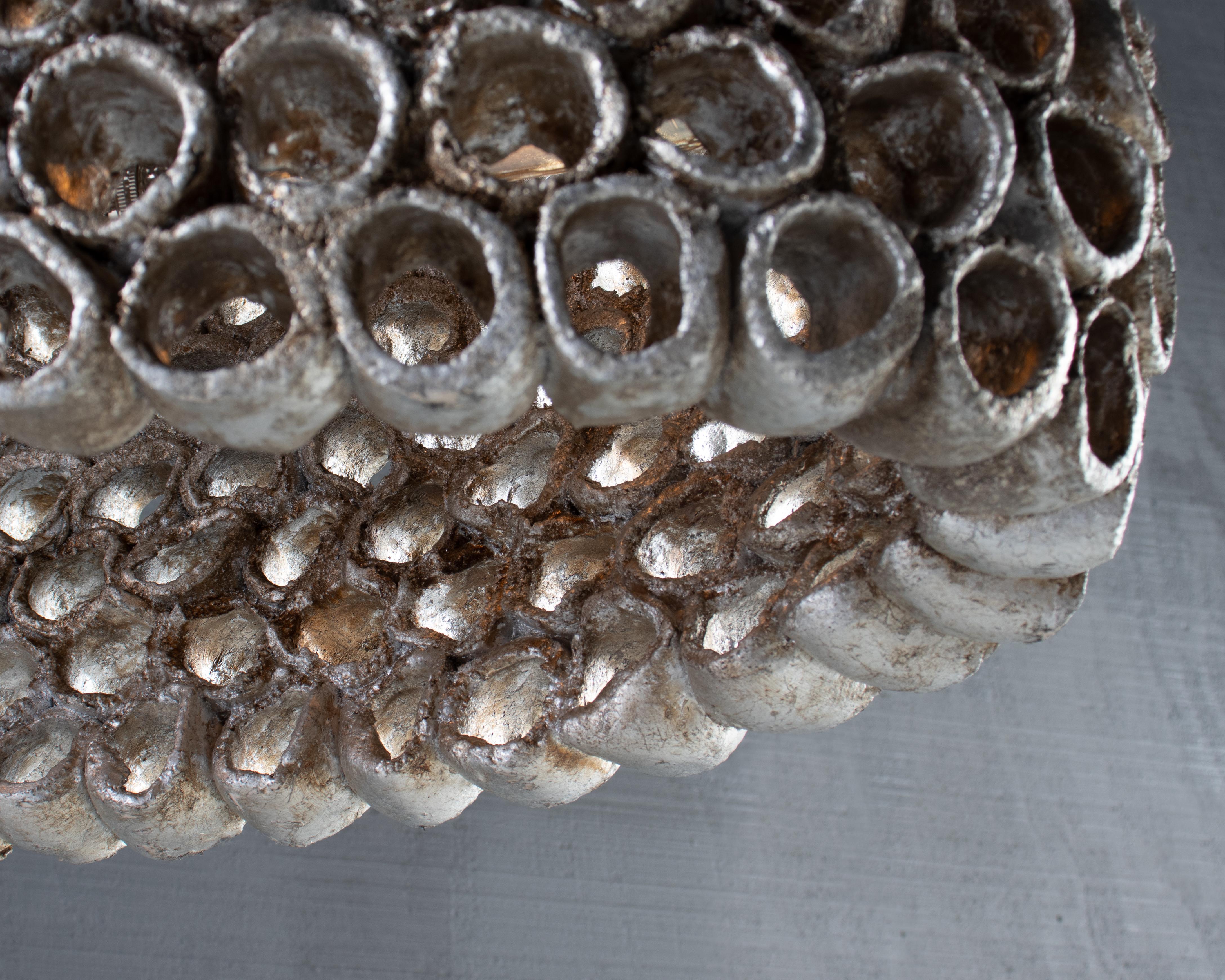Hand-Crafted RENG, Coral, Hand Formed Ceramic, Perforated Oceanic Inspired Chandelier 