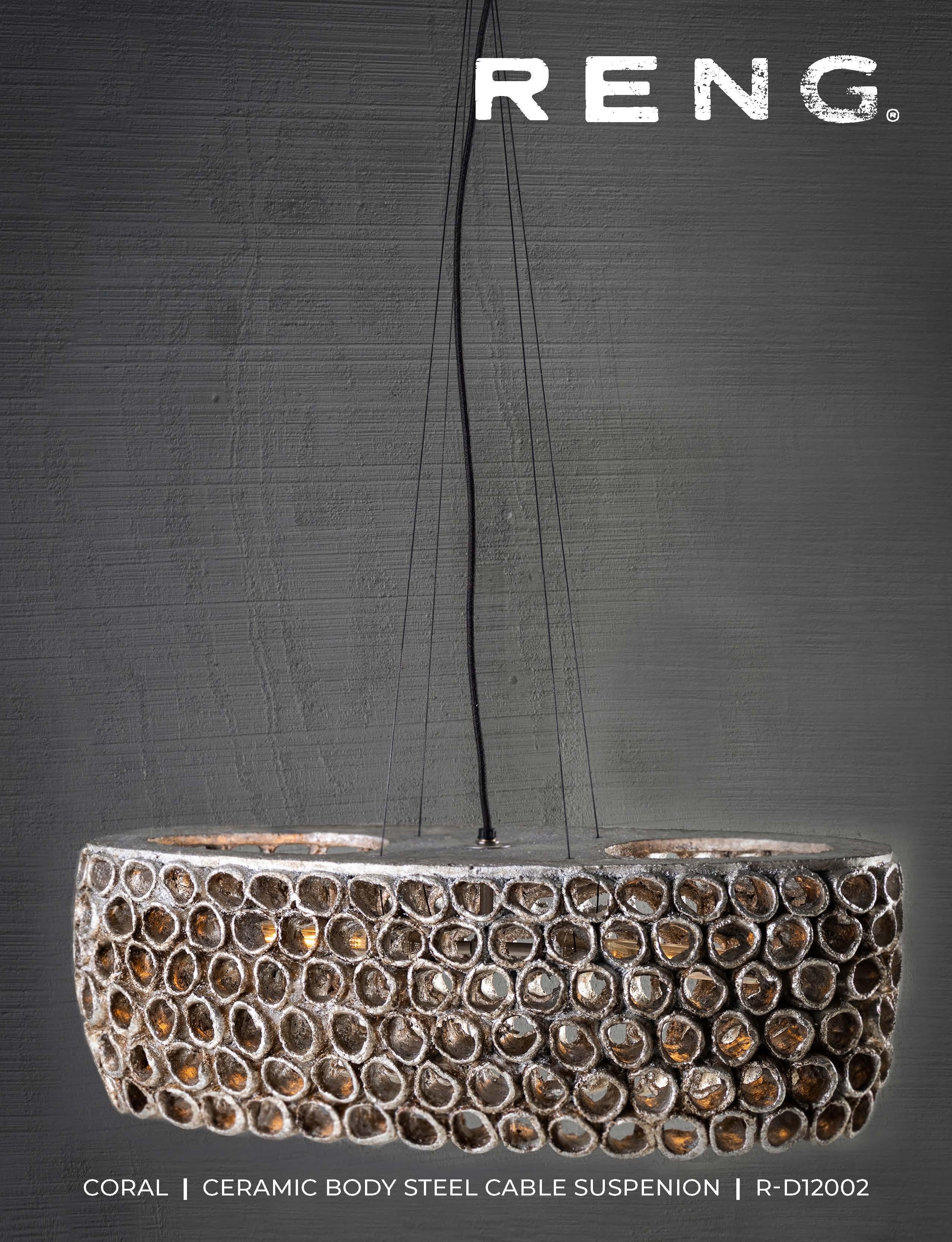 RENG, Coral, Hand Formed Ceramic, Perforated Oceanic Inspired Chandelier  1
