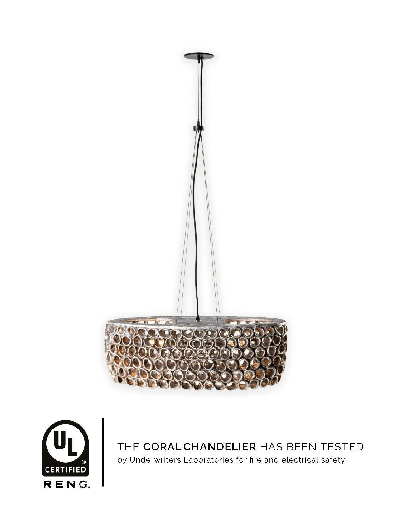 RENG, Coral, Hand Formed Ceramic, Perforated Oceanic Inspired Chandelier  3