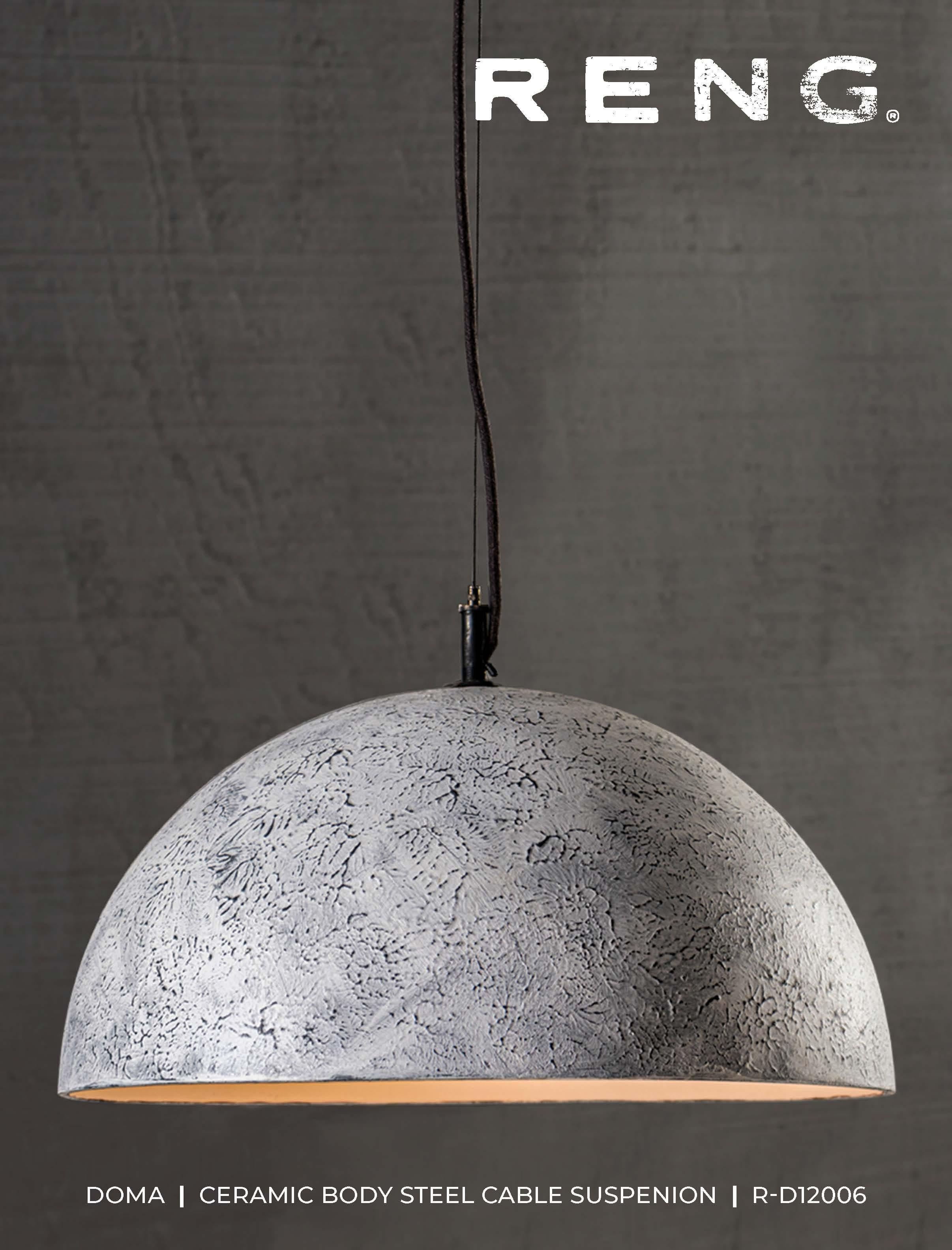 Contemporary Reng, Doma, Hand Formed Ceramic, Stippled White Matte Tone Glazed Dome Pendant
