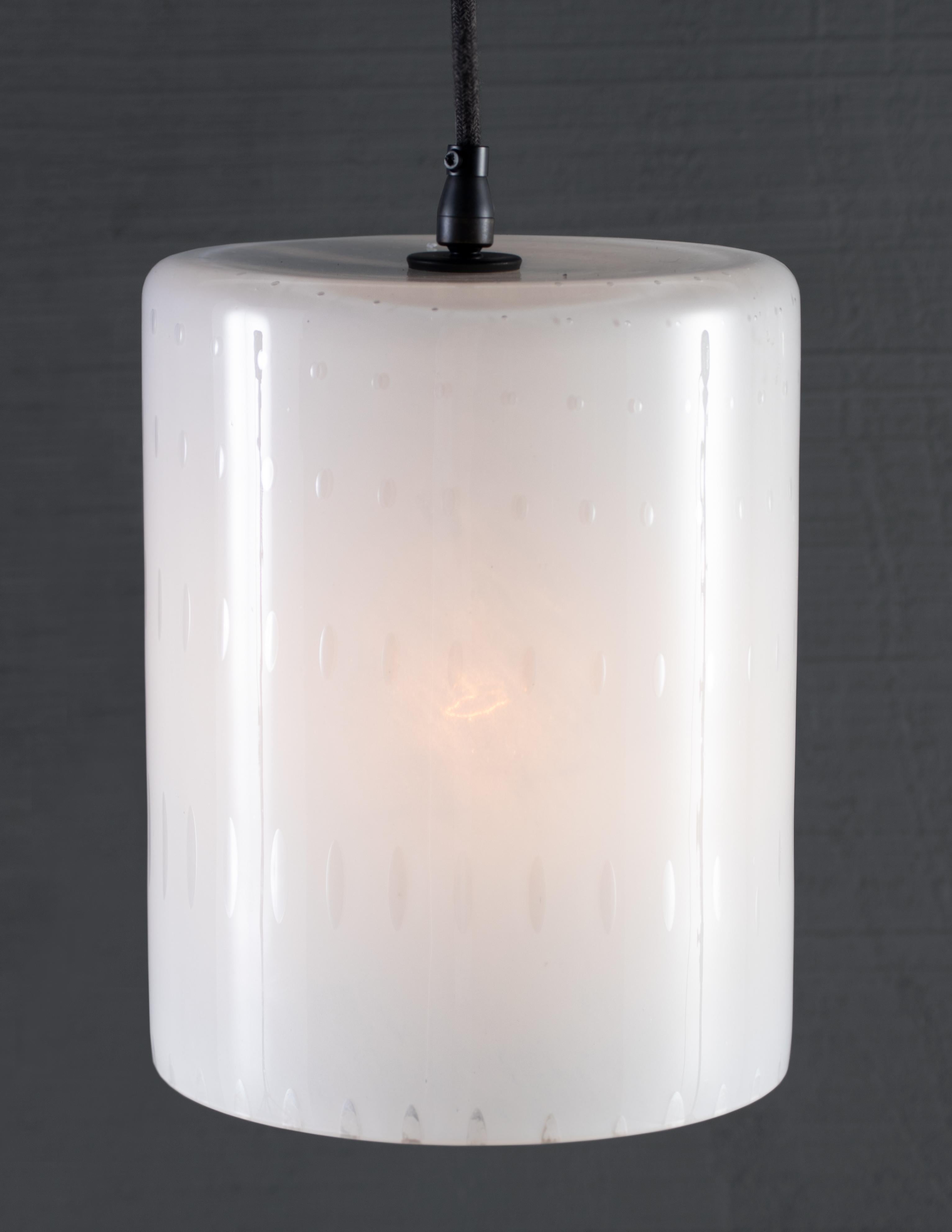 Modern RENG, Flake, Decorative Glass, Cylindrical Pendant with Variegated Opaque Tones
