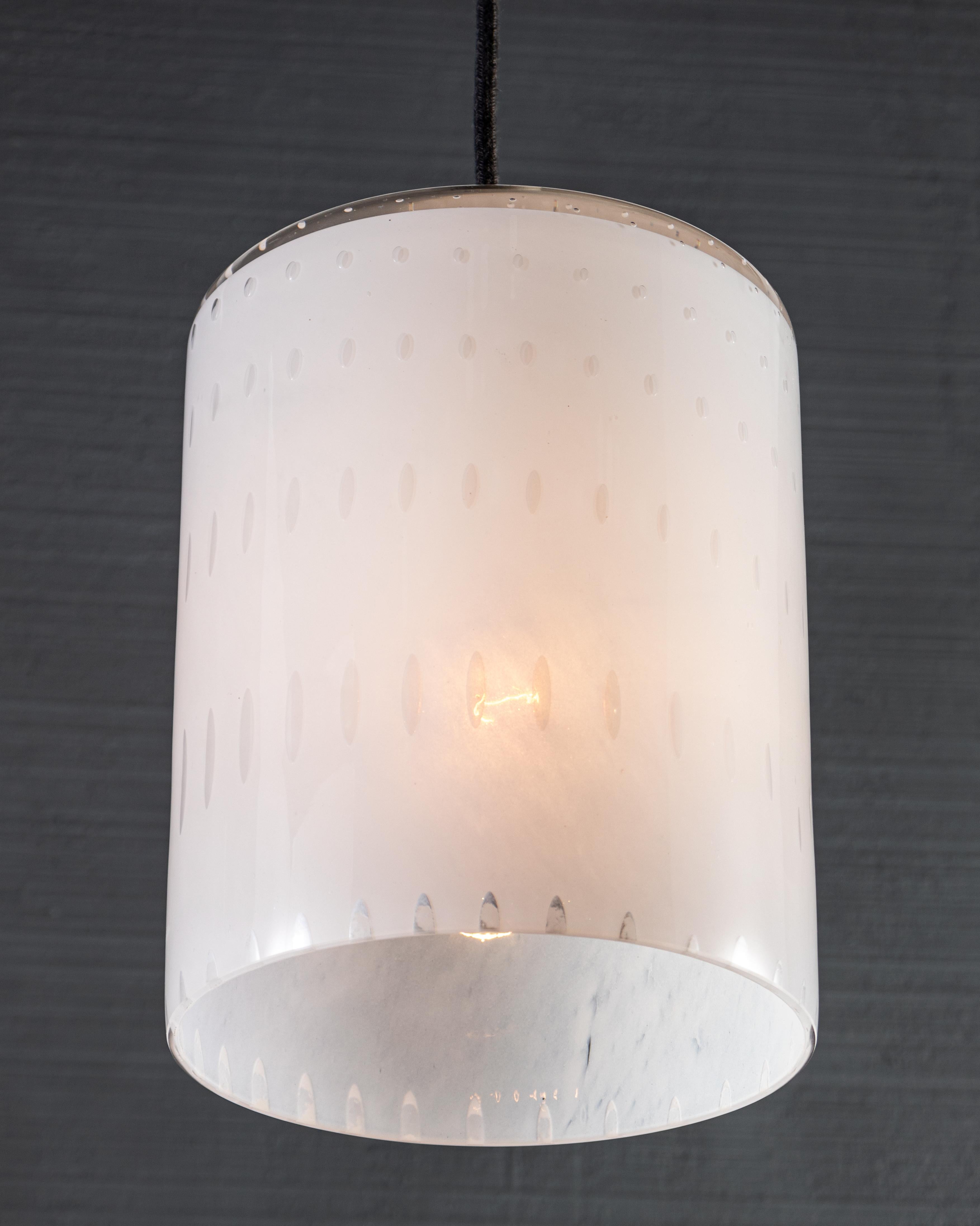 Italian RENG, Flake, Decorative Glass, Cylindrical Pendant with Variegated Opaque Tones