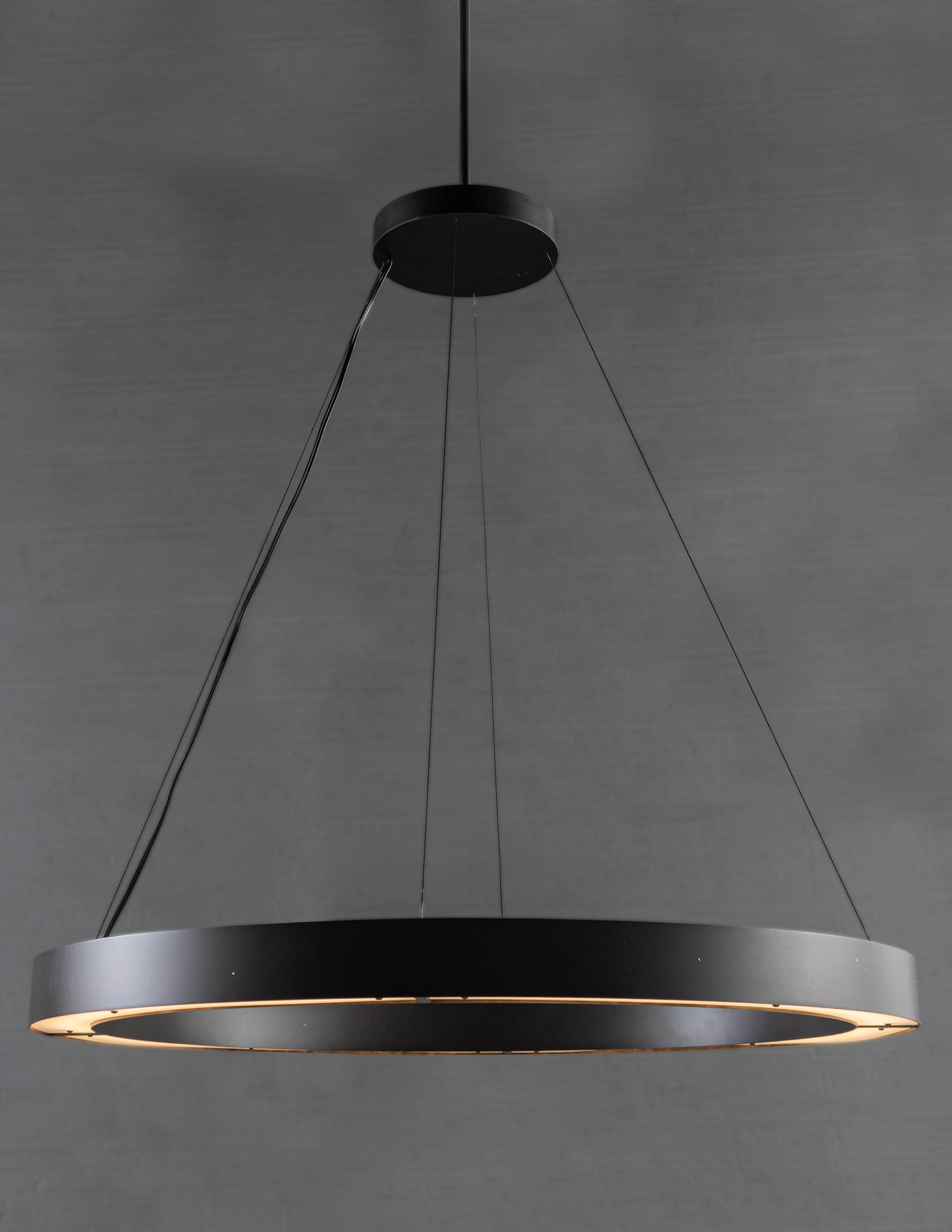 Bulb LED continuous loop.

Bronze tone steel body with steel cable suspension. Height is adjustable 

Handcrafted in Italy. Sold exclusively at Brendan Bass.

Minimum hanging height: 12