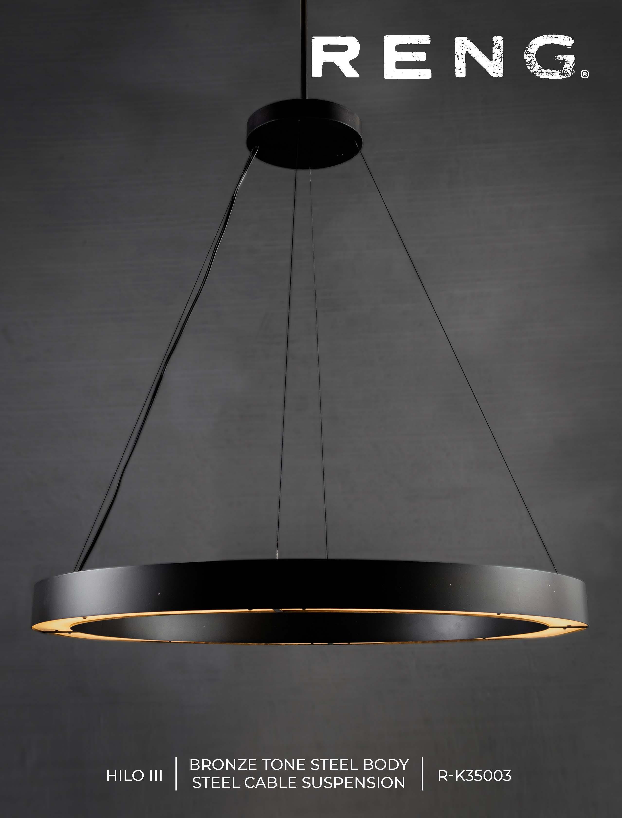 RENG, Hilo III, Forged Steel, Modernist Suspension Ring Led Light In New Condition In Dallas, TX