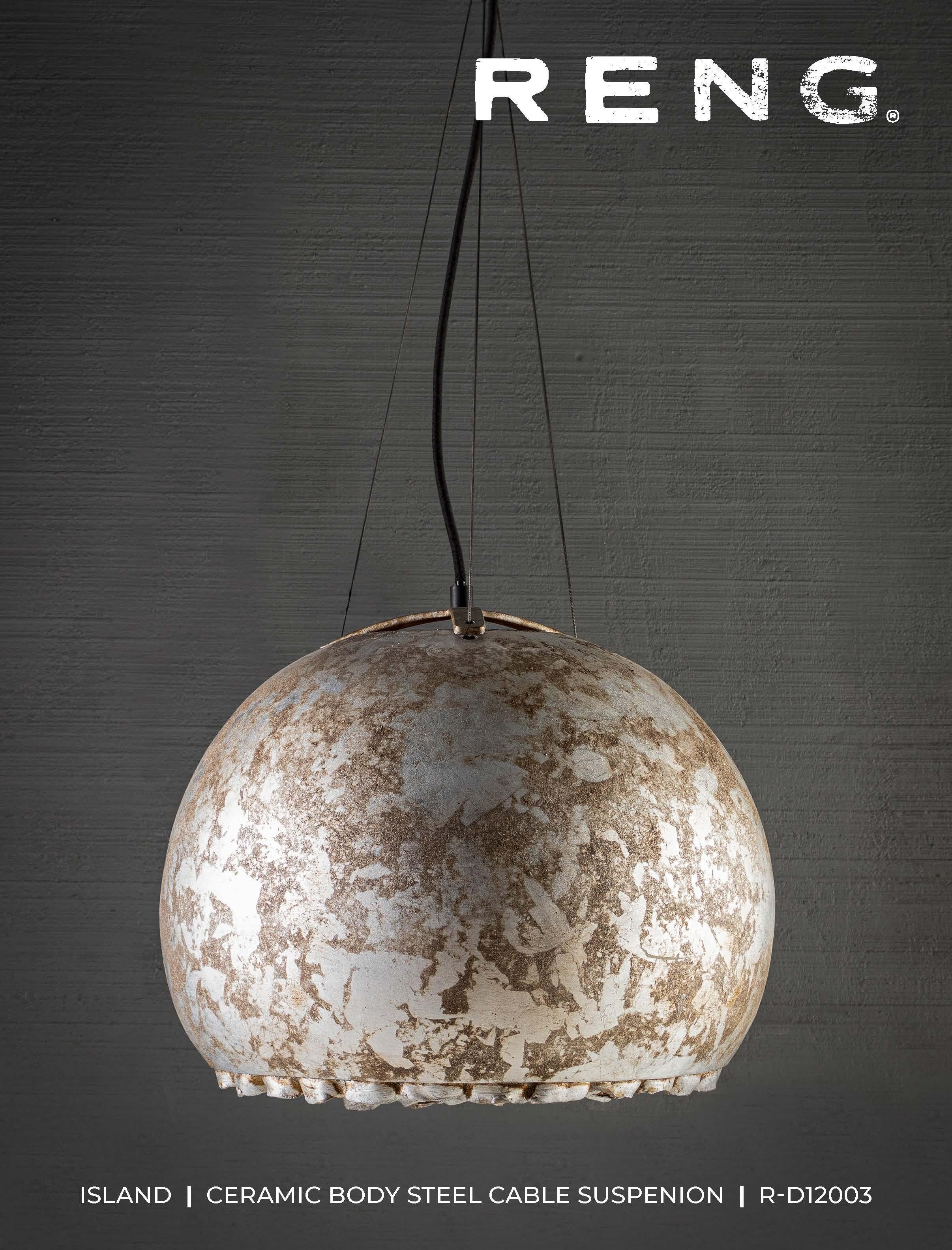 Porcelain RENG, Island, Hand Formed Ceramic, Gold and Silver Glazed Globe Chandelier 