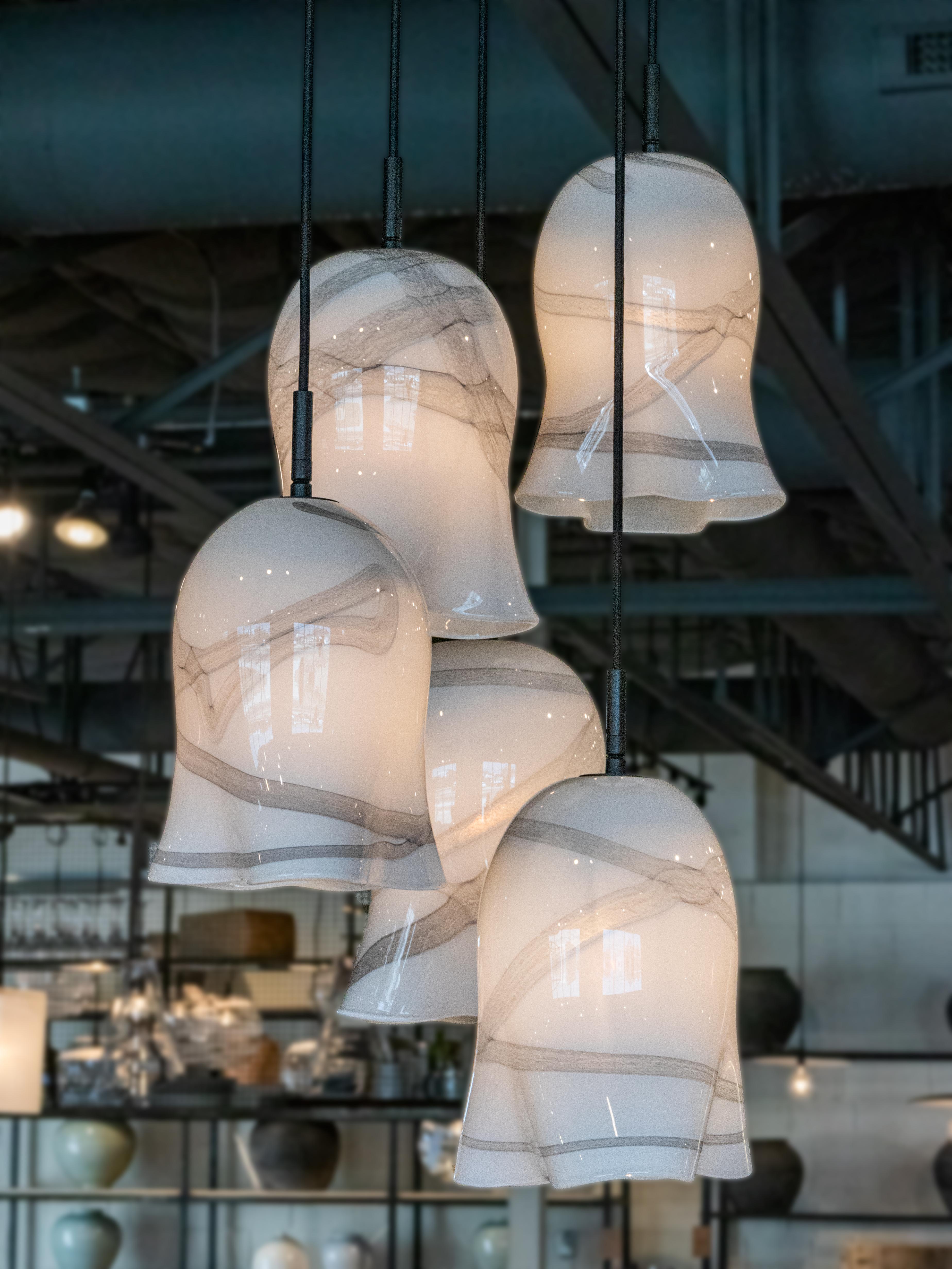 Hand-Crafted RENG, Kama, Decorated Glass Pendant Light with Artisanal Cast