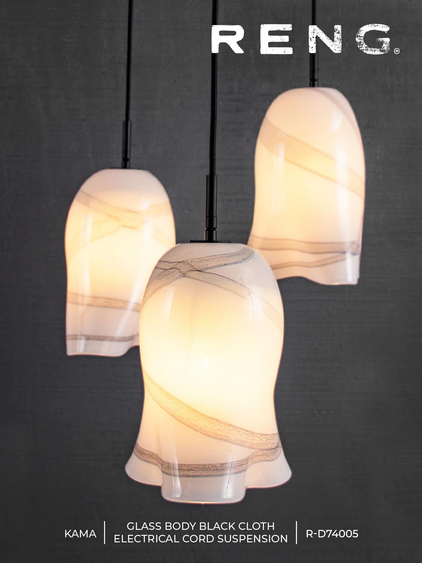 RENG, Kama, Decorated Glass Pendant Light with Artisanal Cast In New Condition In Dallas, TX