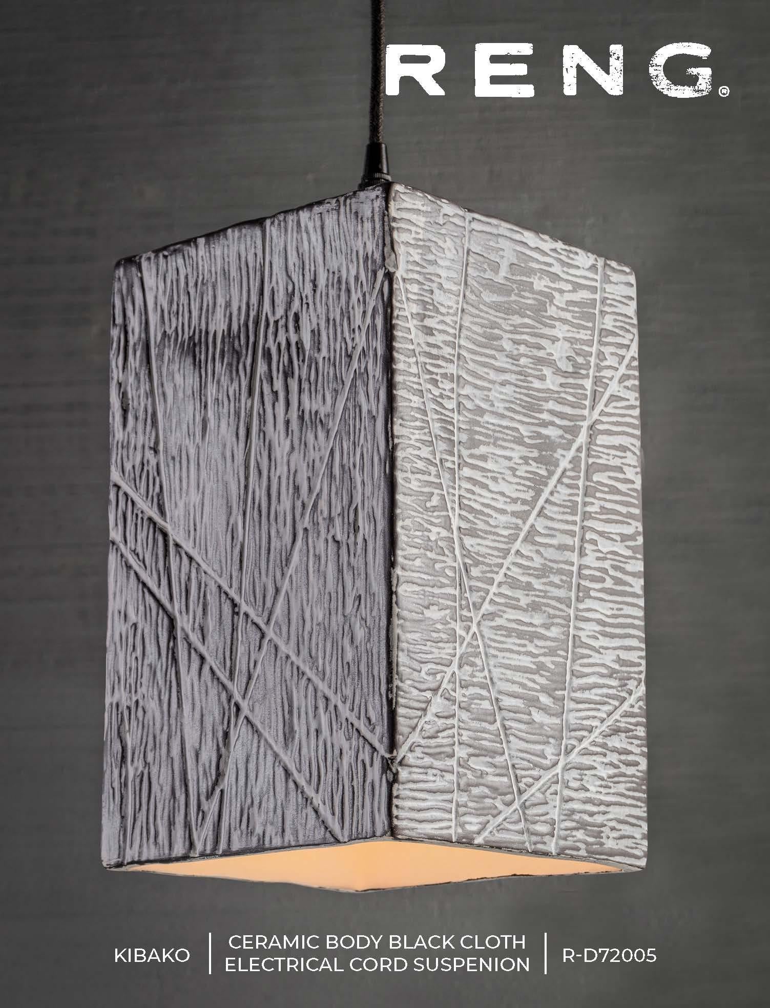 RENG, Kibako, Hand Formed Ceramic, Black and White Striped Texture Pendant Light In New Condition In Dallas, TX