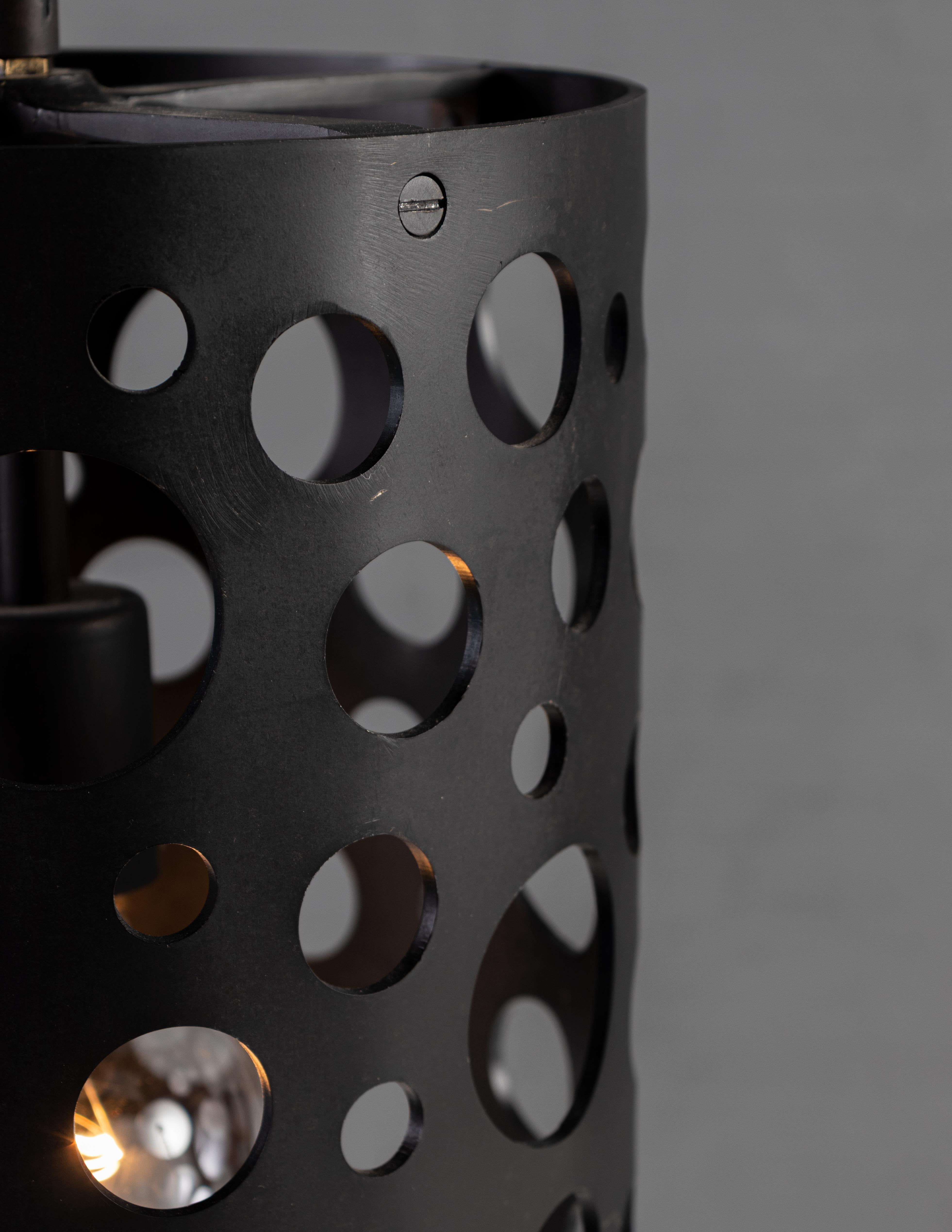 Contemporary RENG, Pierce I, Forged Steel, Perforated Circular Cut Outs on Cylinder Body