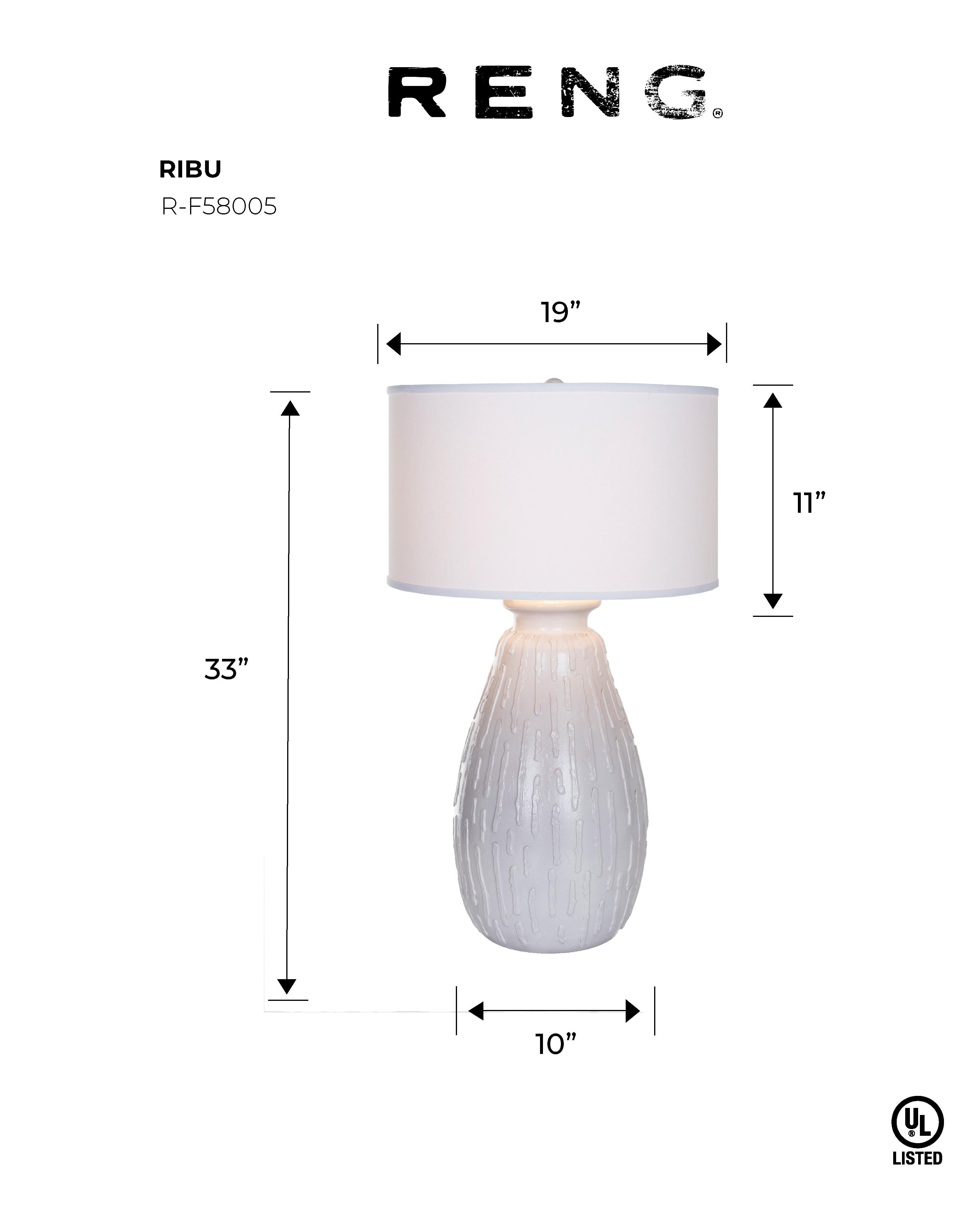 RENG, Ribu, White Glaze Ceramic Table Lamp In New Condition In Dallas, TX