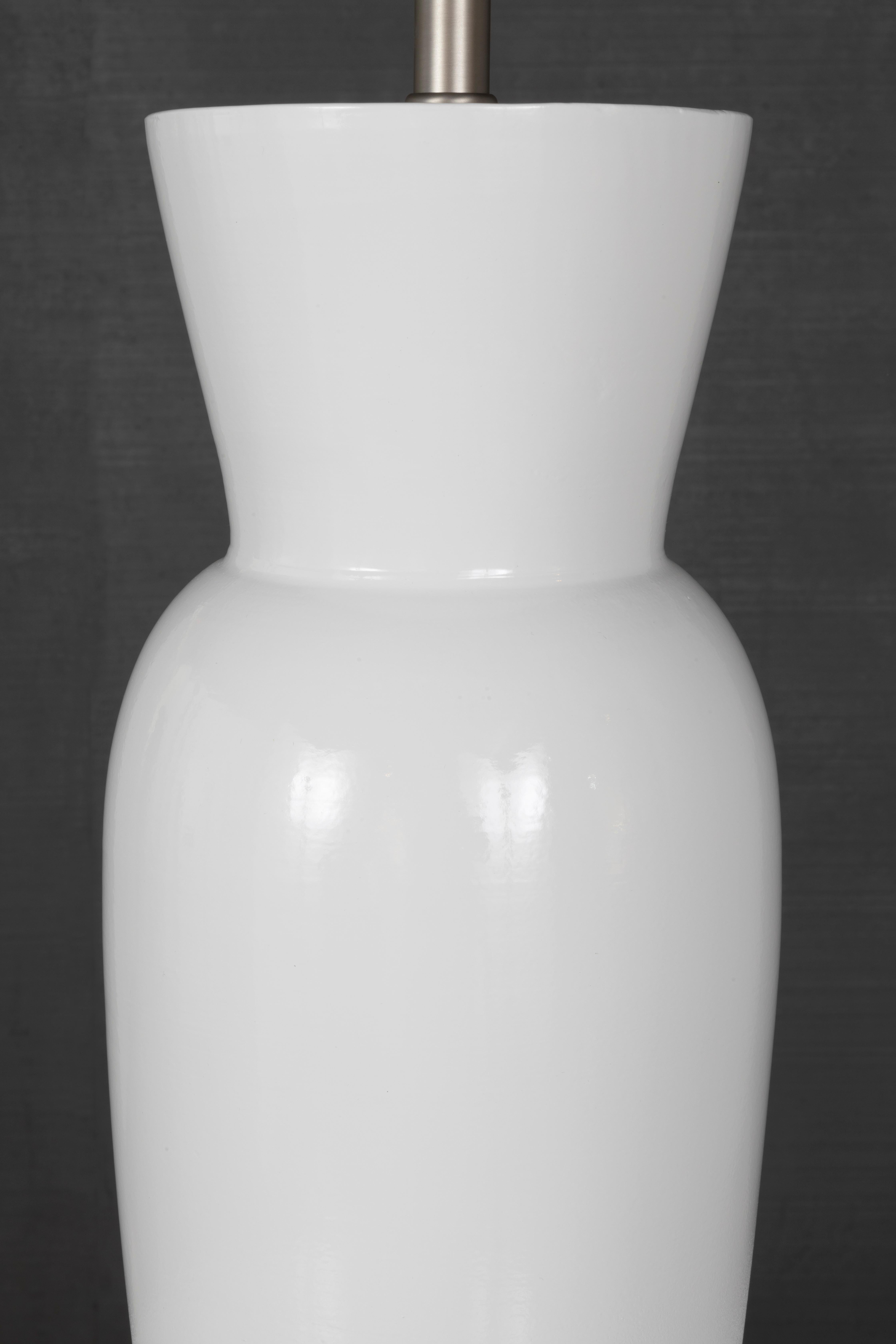 Italian RENG, Shiro Jar Form Ceramic Table Lamp with White Glazed to Matte Finish