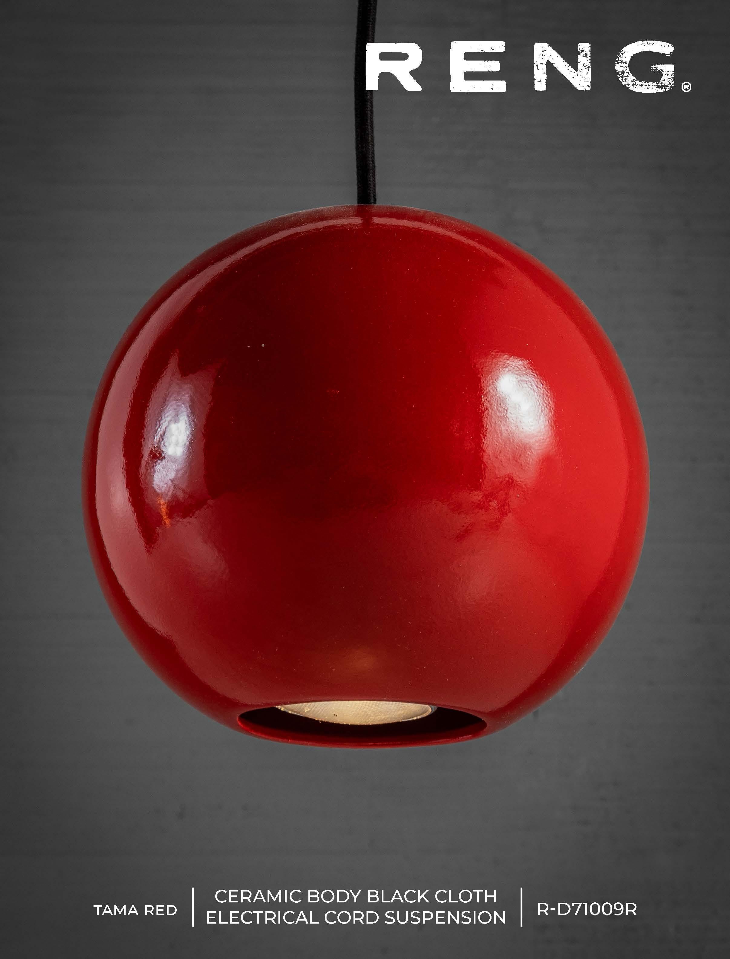 Contemporary RENG, Tama Red, Hand Formed Ceramic, Ball Form Down Light