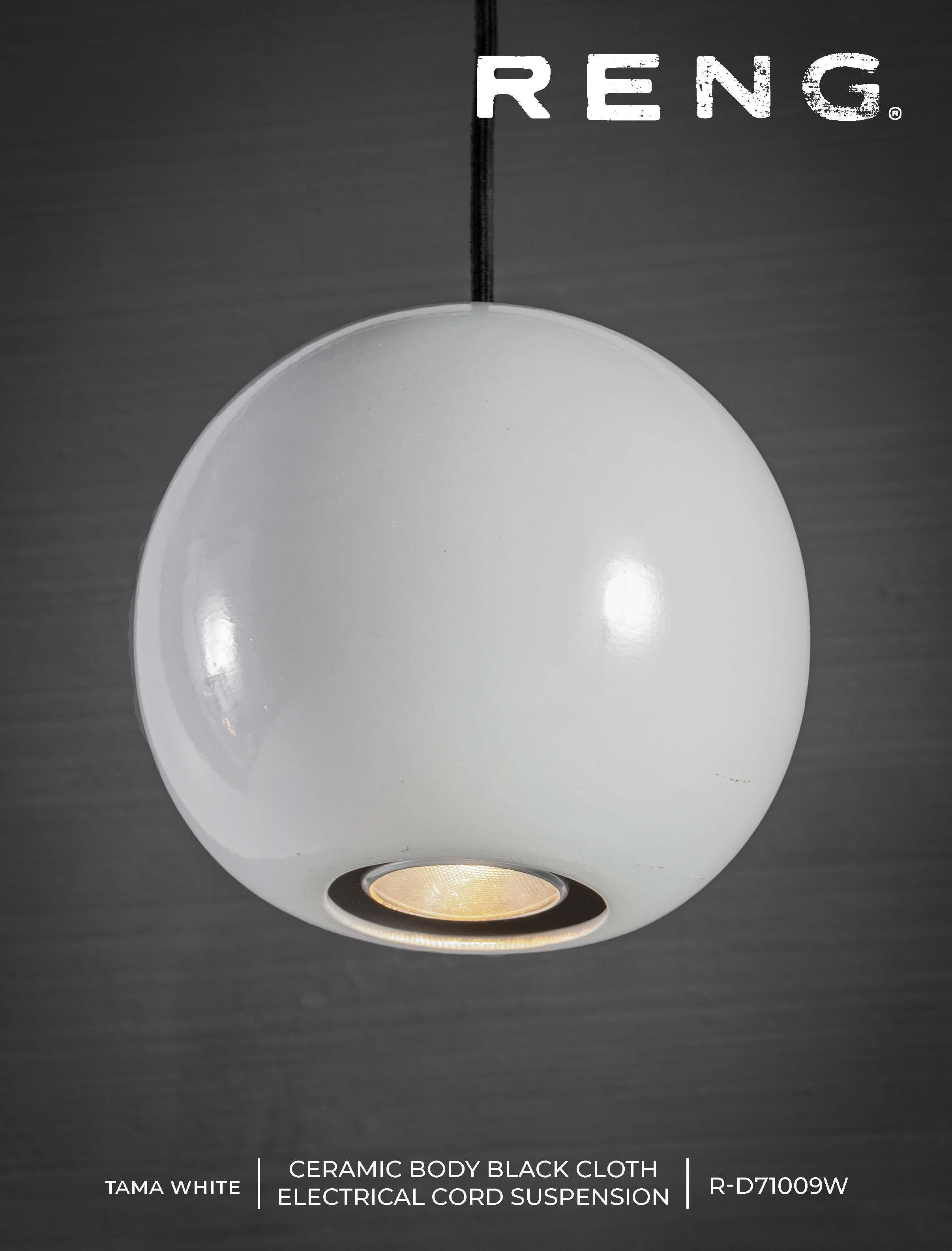 RENG, Tama White, Hand Formed Ceramic, Ball Form Down Light In New Condition In Dallas, TX