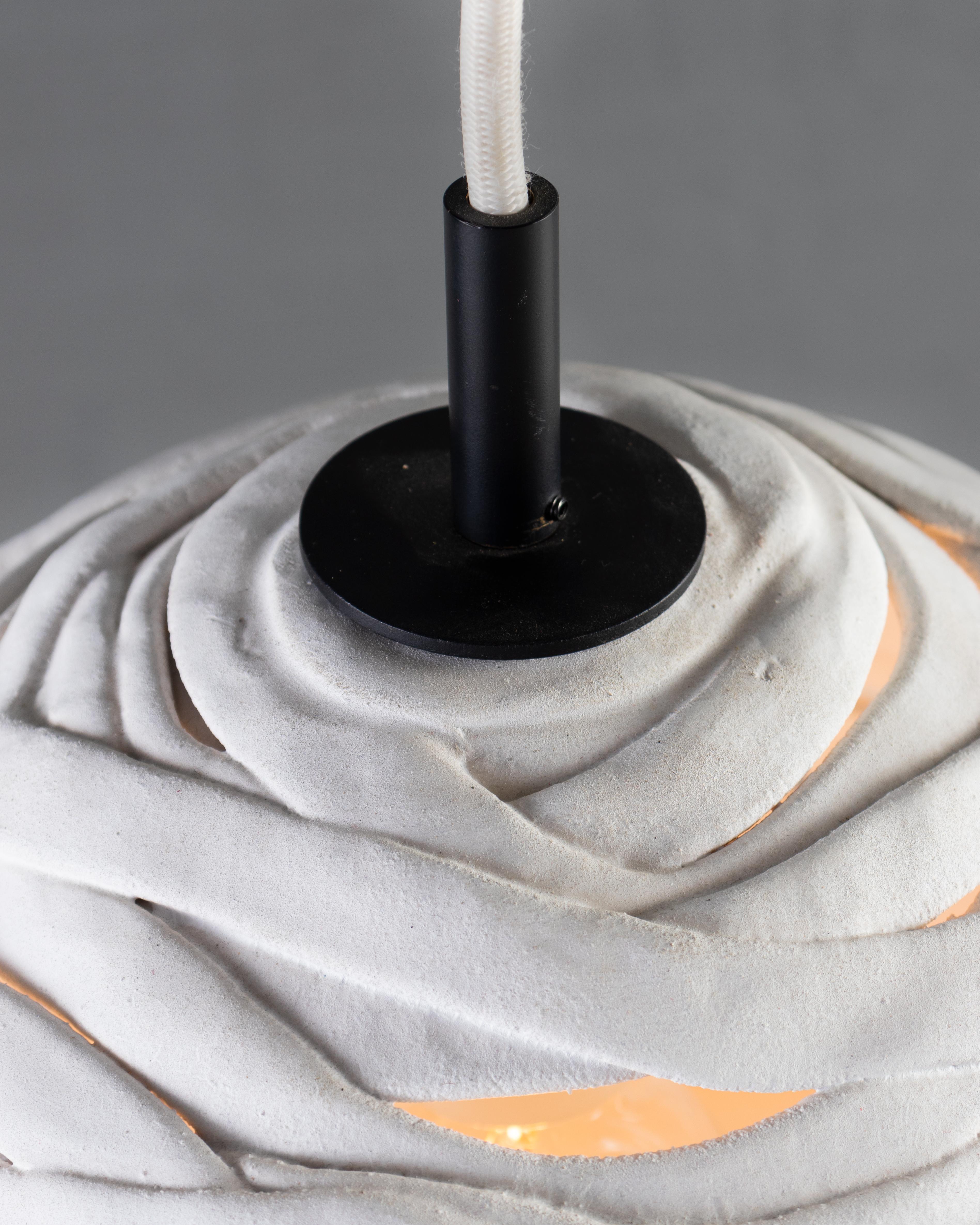 Contemporary Reng, Wrap, Hand Formed Ceramic, Terra-Cotta Molded Striped Pendant