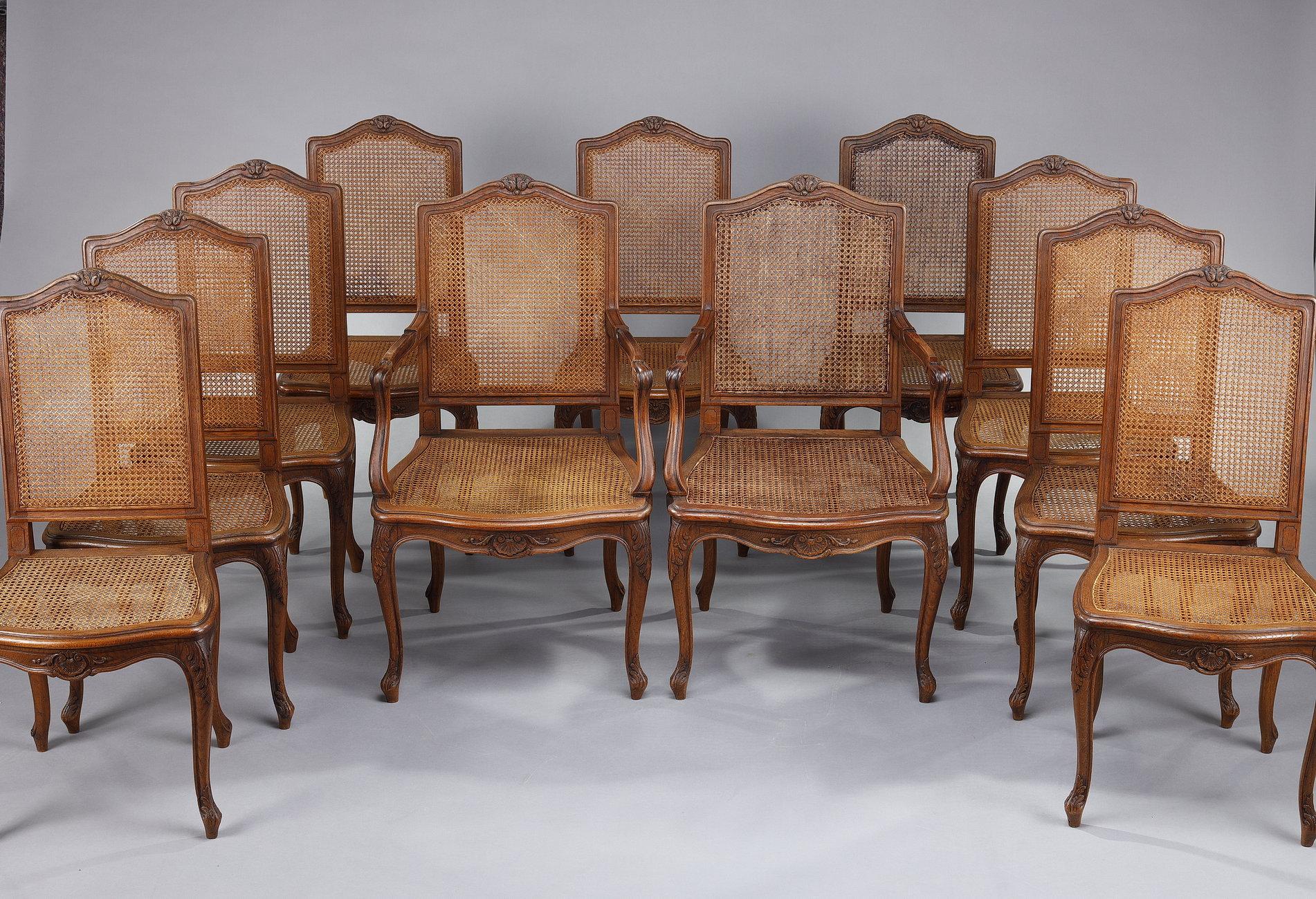Rengency-style dining table, 9 chairs and 2 armchairs  8