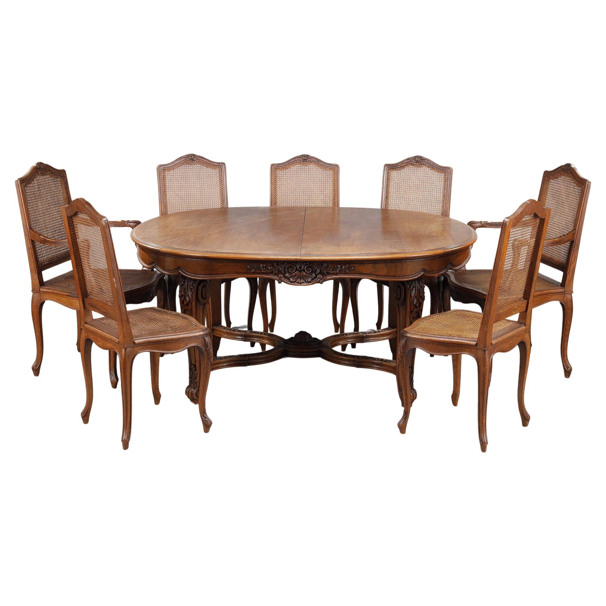 Rengency-style dining table, 9 chairs and 2 armchairs 