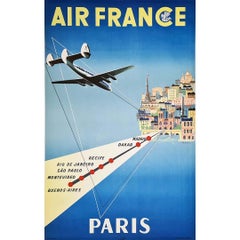 1953 Manifesto originale della compagnia aerea Air France disegnato da Renluc