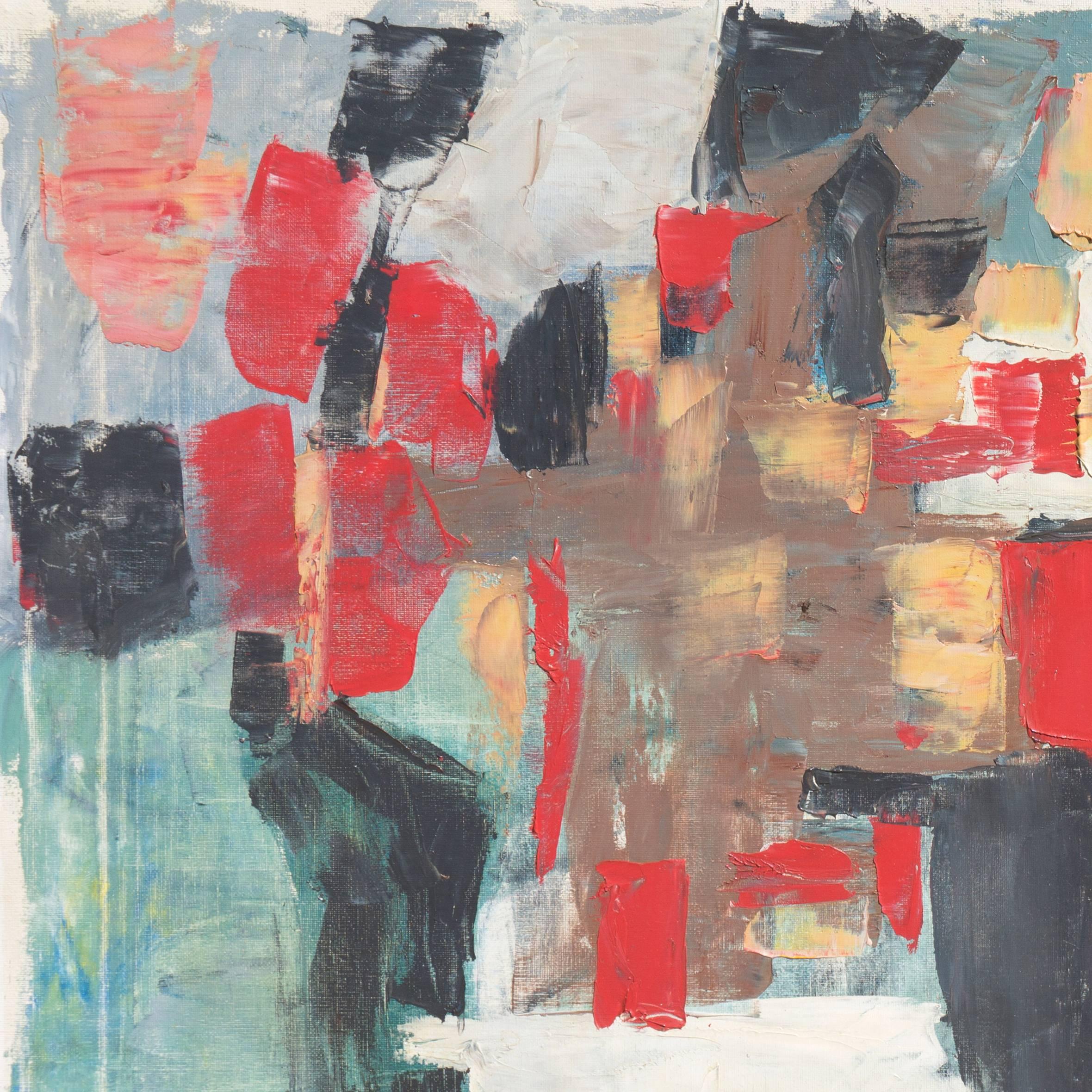 'Abstract in Scarlet & Gray', astrazione post-pittorica, olio americano di grandi dimensioni - Painting Astratto di Renn Zaphiropoulos