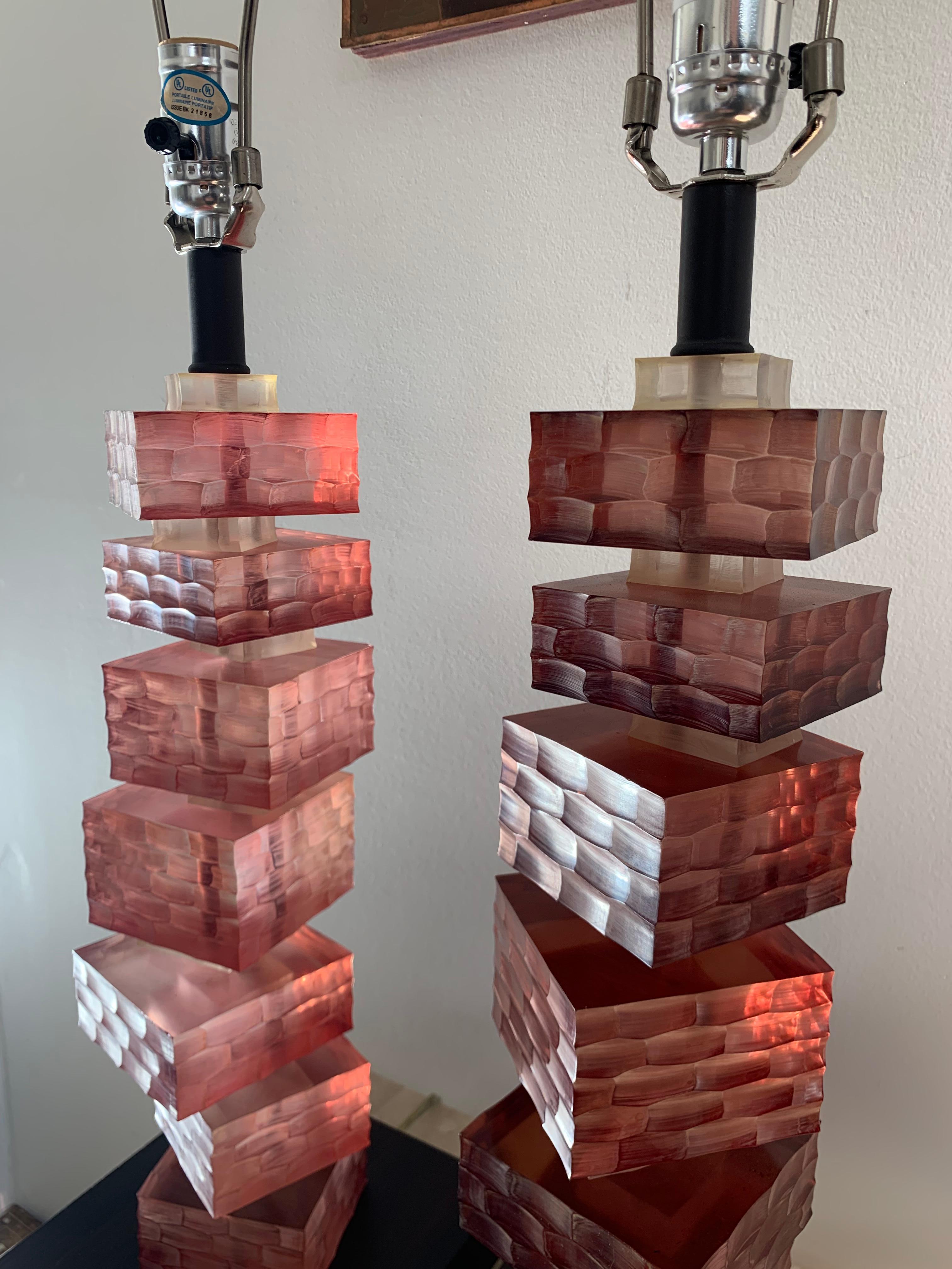 Rennaissance 2000 Pink Lucite Table Lamps, a Pair 3
