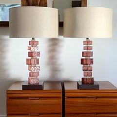 Rennaissance 2000 Pink Lucite Table Lamps, a Pair
