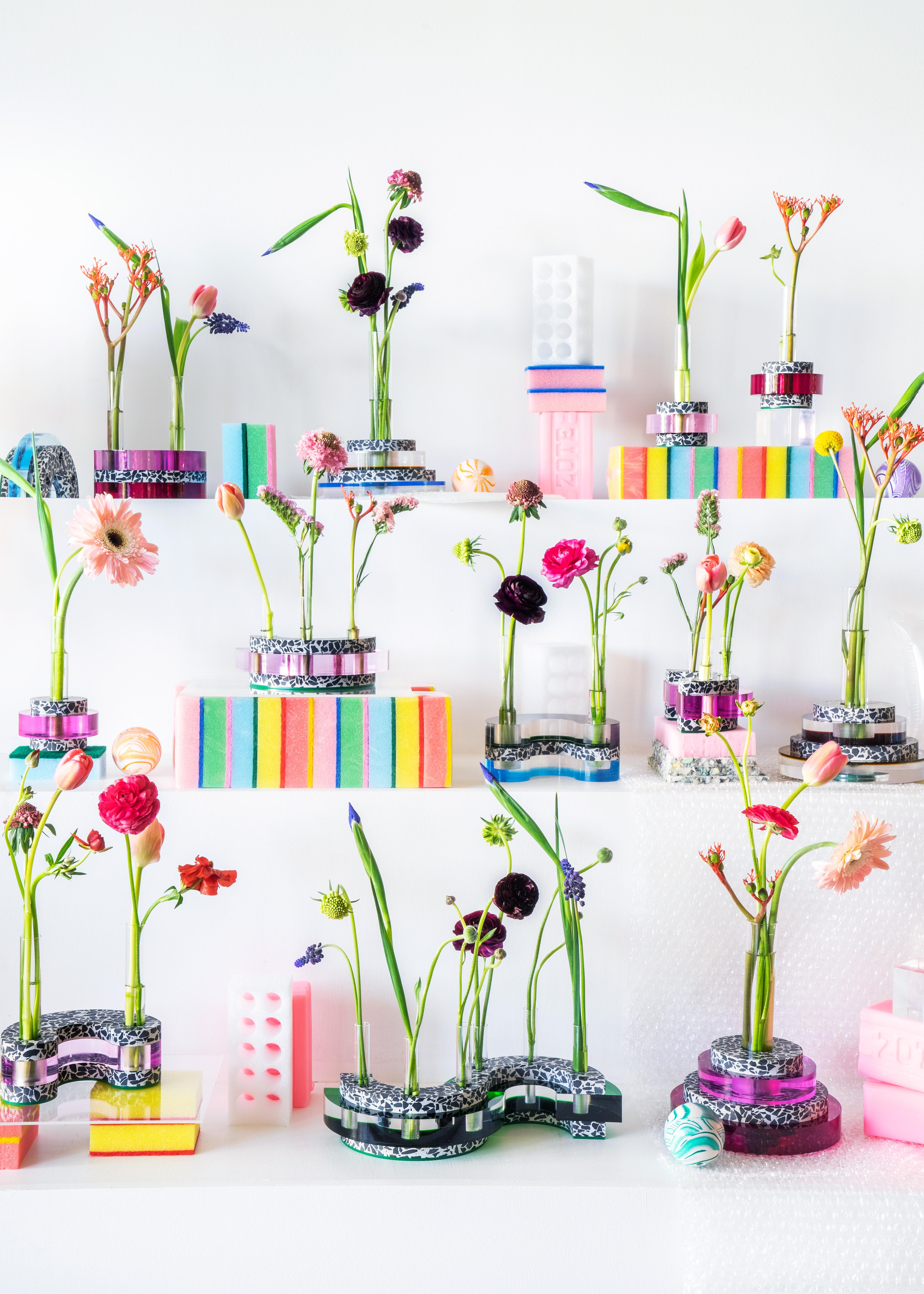 Gabriela has partnered with founder and curator Sara Darling of Rose Cololured to launch the floral shop’s inaugural artist series with Memphis, a show consisting of mini-sculptures inspired by postmodern Memphis Design and Miami’s Art Deco era. The