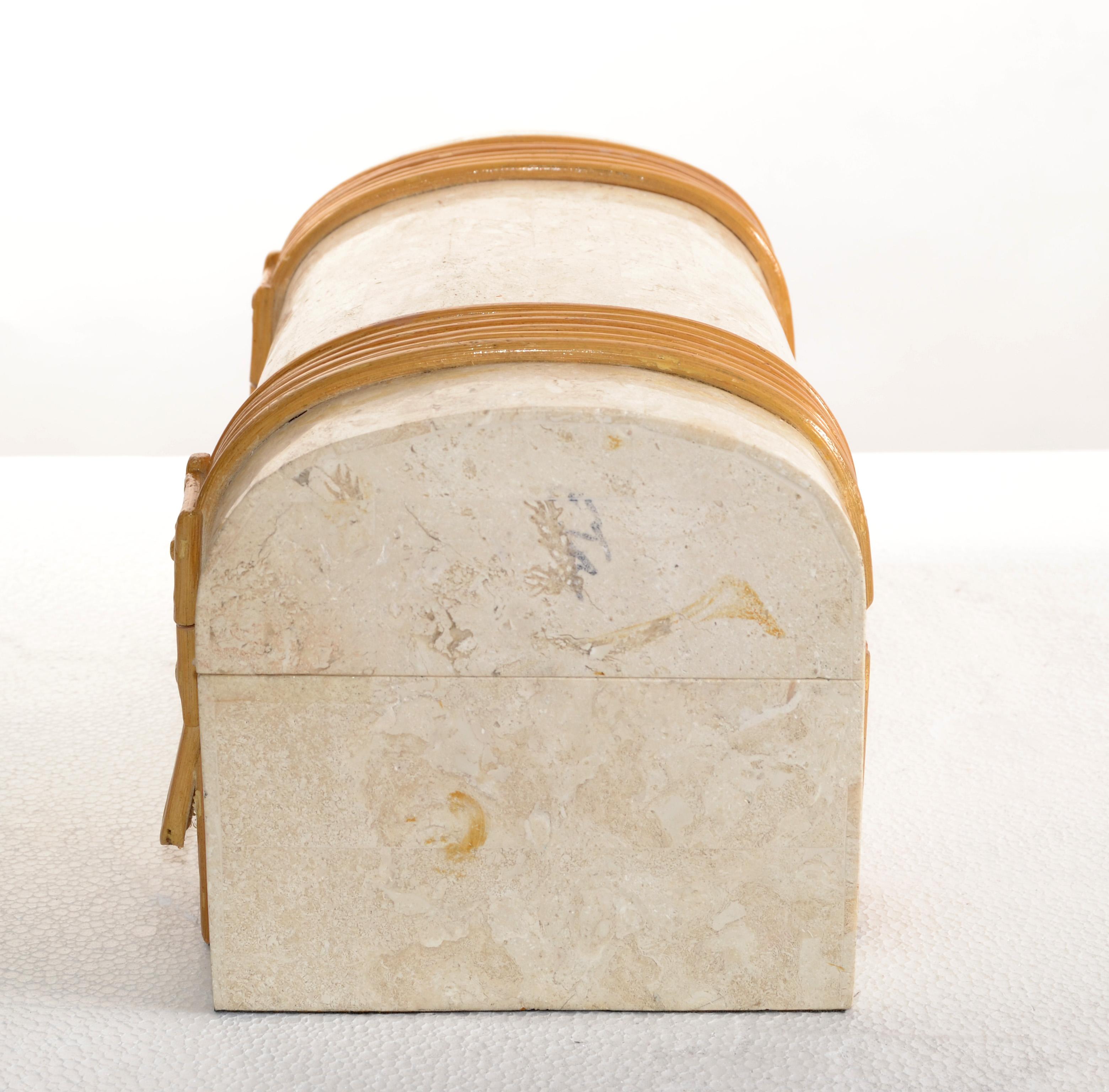 Mid-Century Modern Renoir Designs Marble Soapstone Bamboo Hollywood Regency Box Keepsake Trinket For Sale