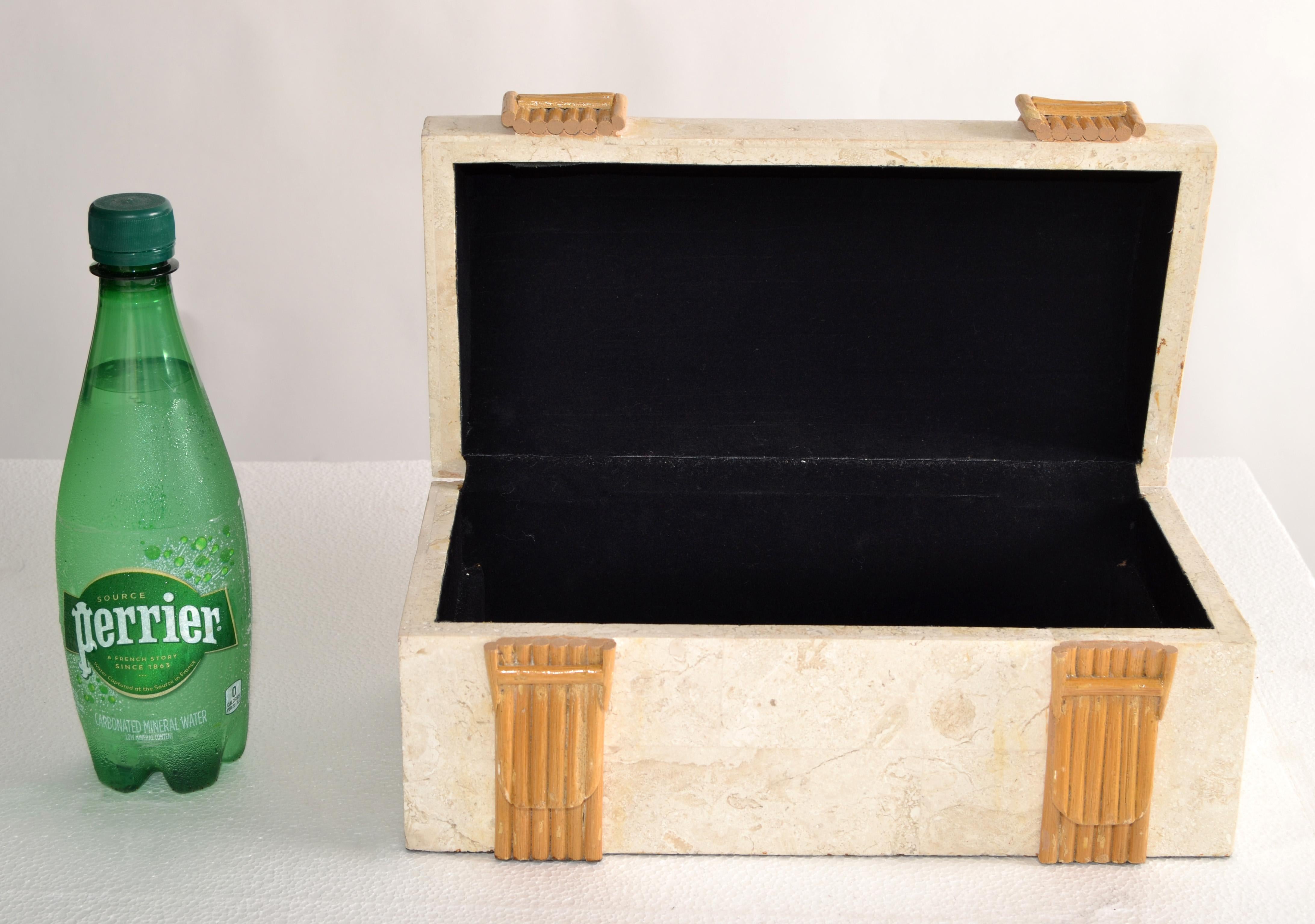 Renoir Designs Hollywood Regency Box Keepsake Trinket aus Marmor und Seifenstein und Bambus (Handgefertigt) im Angebot