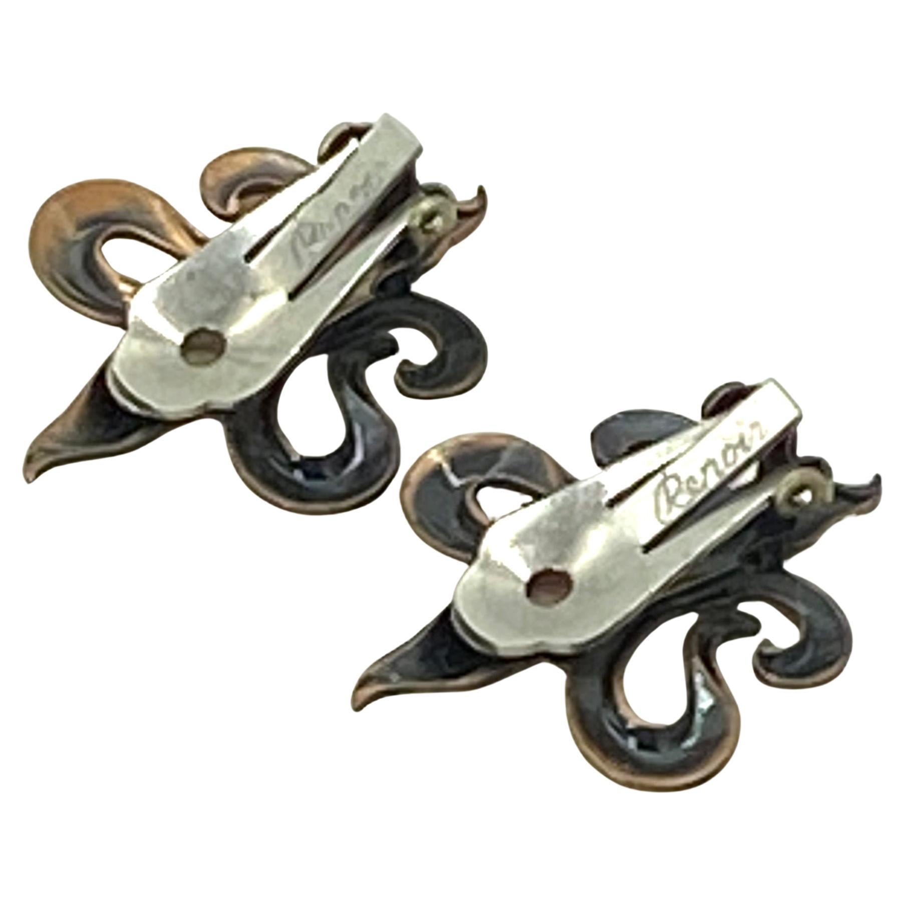 Renoir Fleur de Lis Copper Clip-on Earrings In Good Condition For Sale In Atlanta, GA