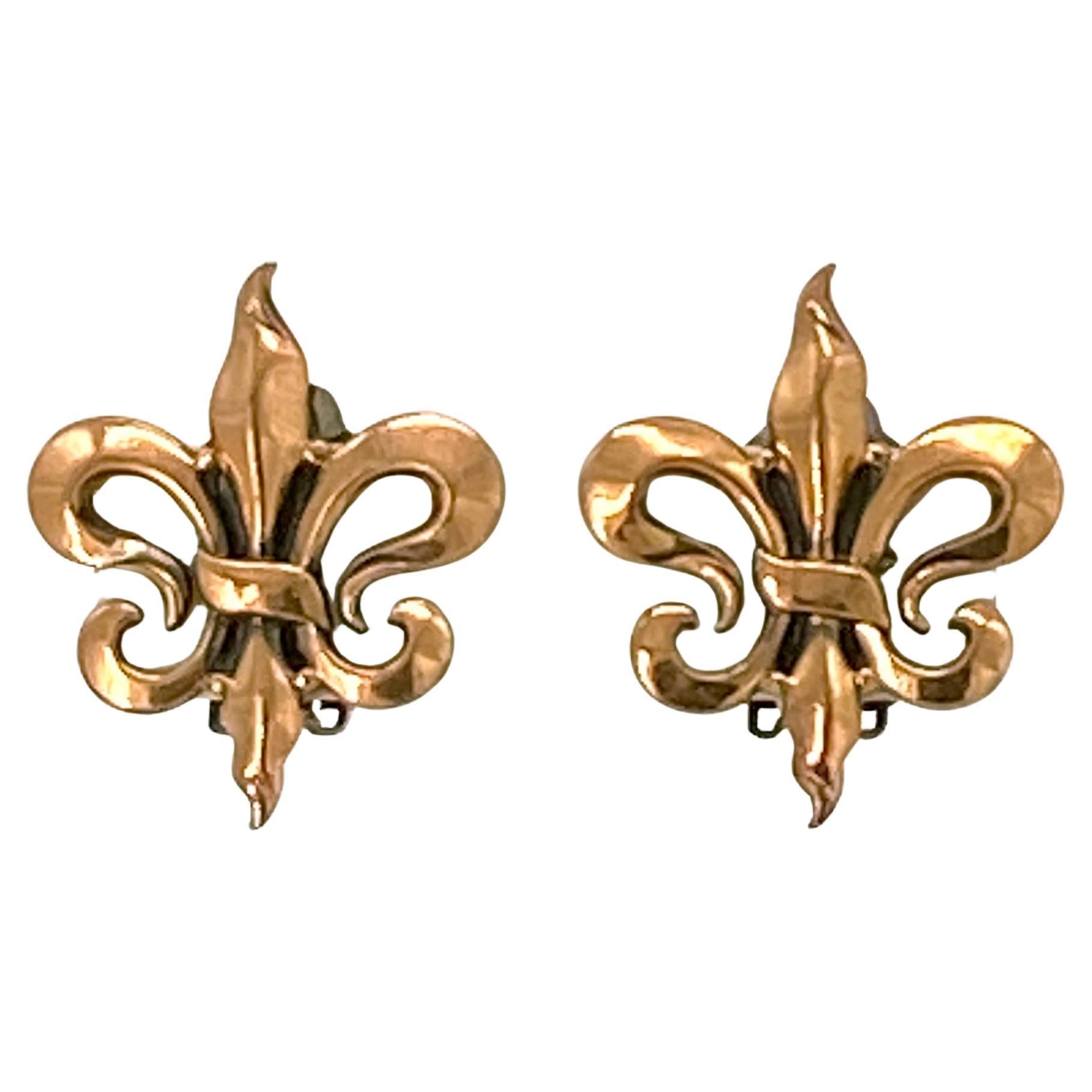 Renoir Fleur de Lis Copper Clip-on Earrings For Sale