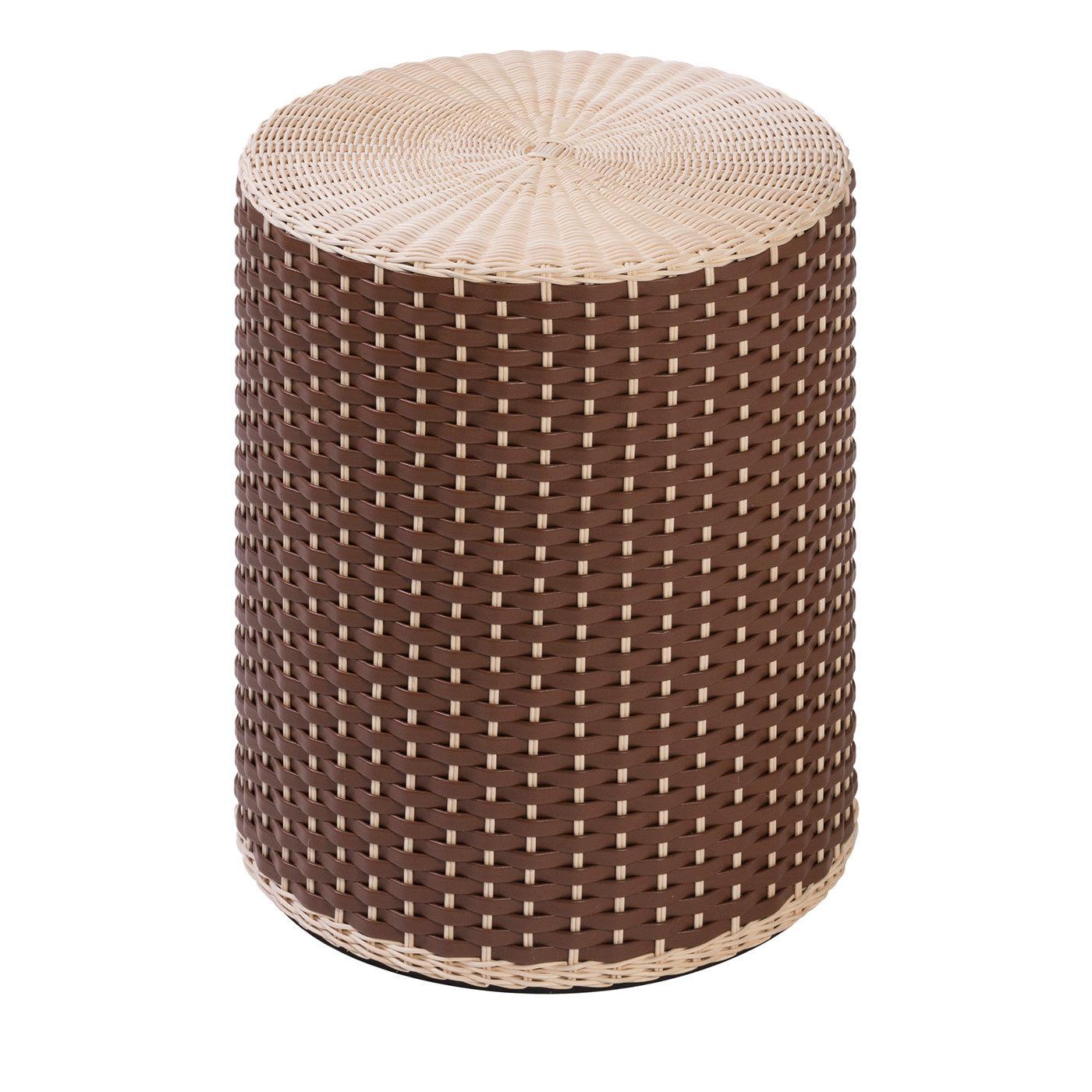 Renoir Leather & Rattan Stool/Side Table by Giobagnara In New Condition For Sale In Milan, IT