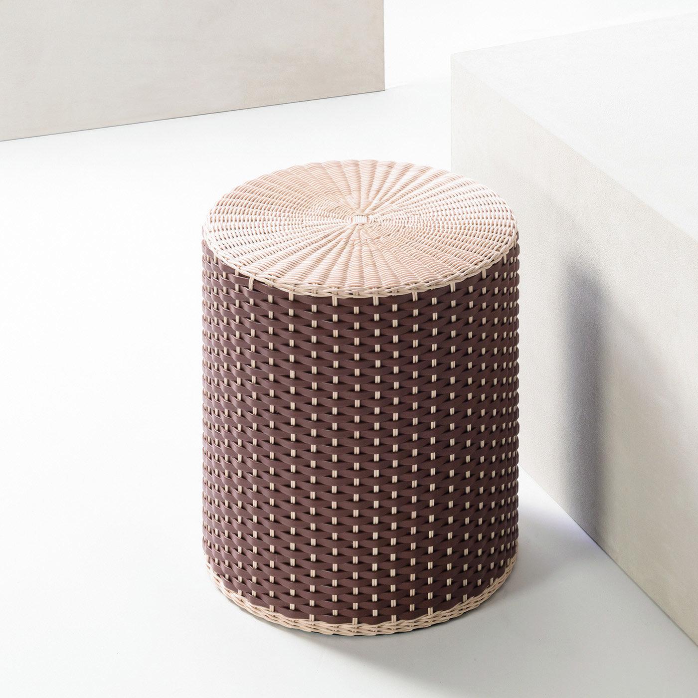 Contemporary Renoir Leather & Rattan Stool/Side Table by Giobagnara For Sale