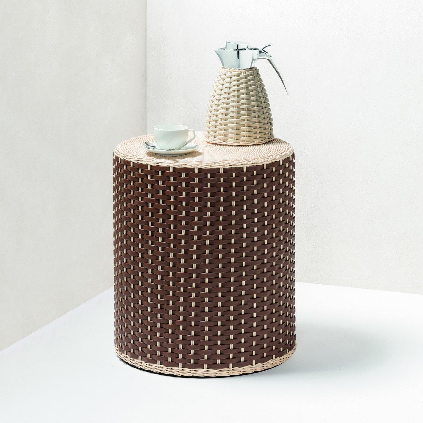 Renoir Leather & Rattan Stool/Side Table by Giobagnara For Sale 1