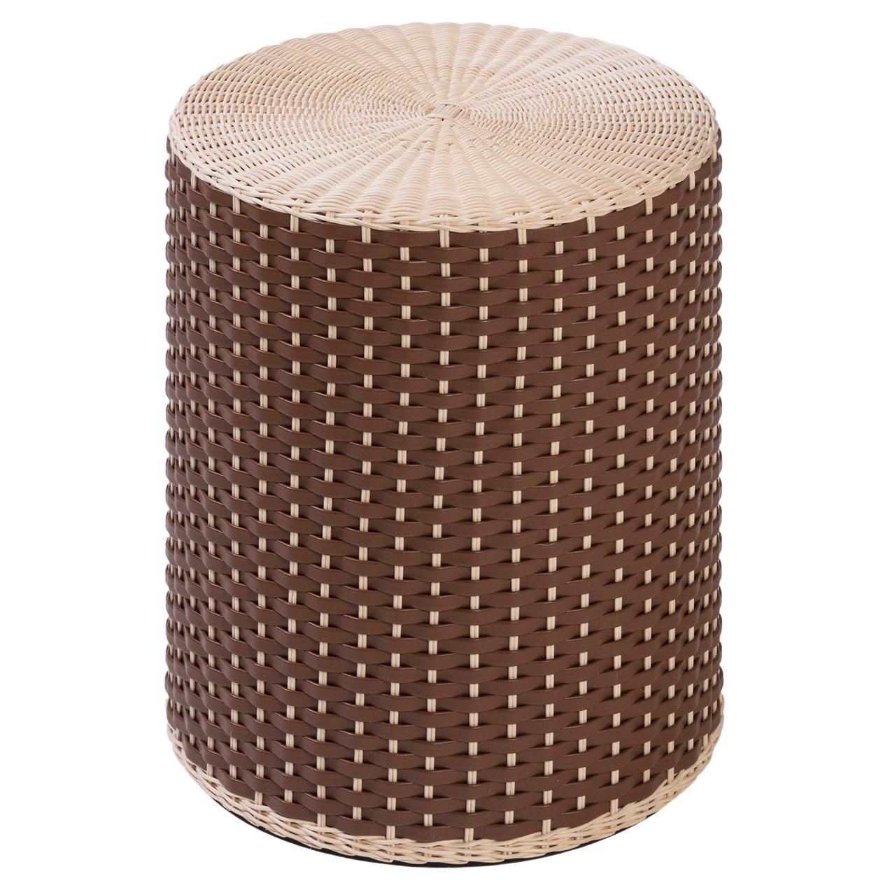 Renoir Leather & Rattan Stool/Side Table by Giobagnara For Sale