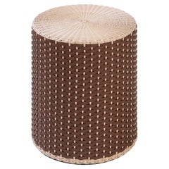Renoir Leather & Rattan Stool/Side Table by Giobagnara