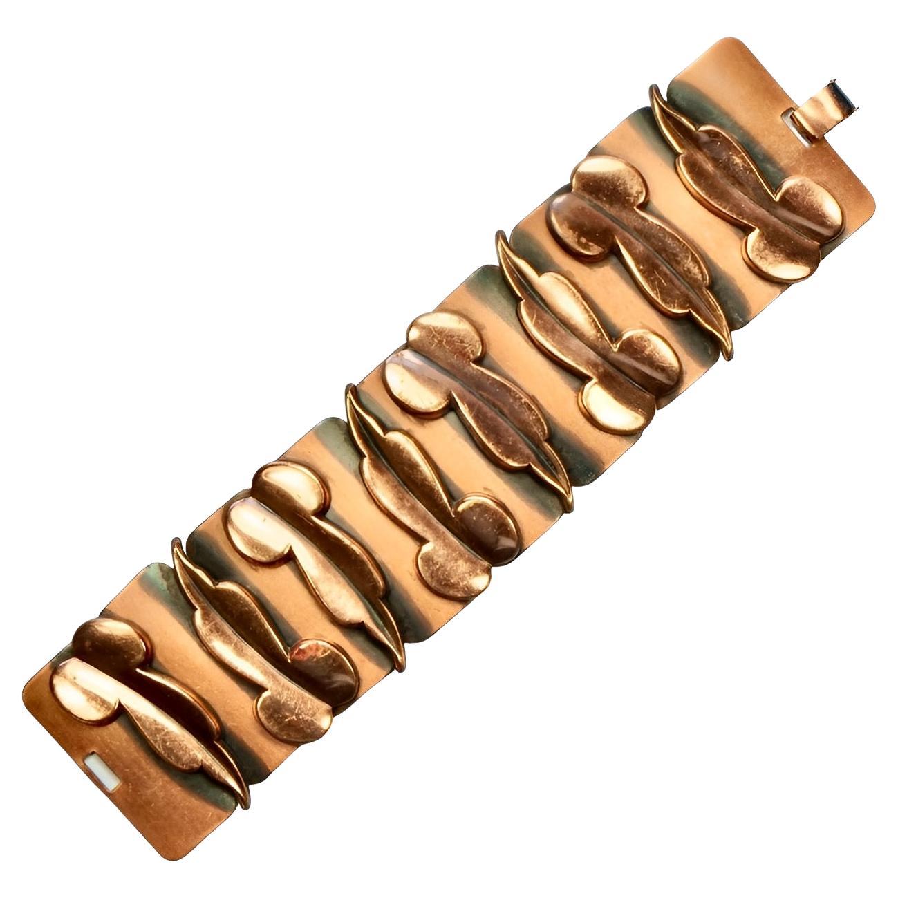 Renoir Mid Century Copper Wide Link Abstract Polished Leaf Bracelet In condizioni buone in vendita a London, GB