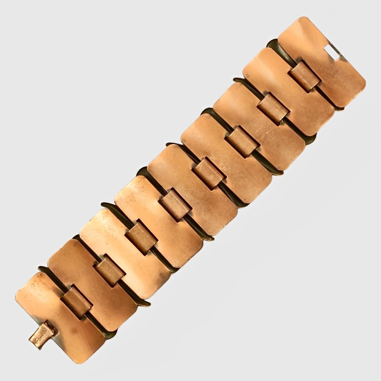 Renoir Mid Century Copper Wide Link Abstract Polished Leaf Bracelet in vendita 1